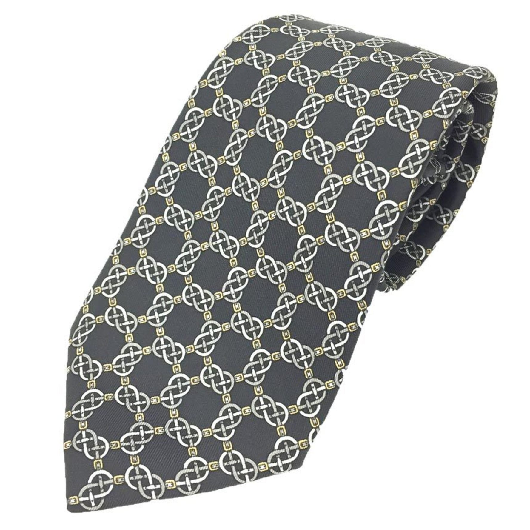 Hermes tie belt pattern silk MARRON dark brown