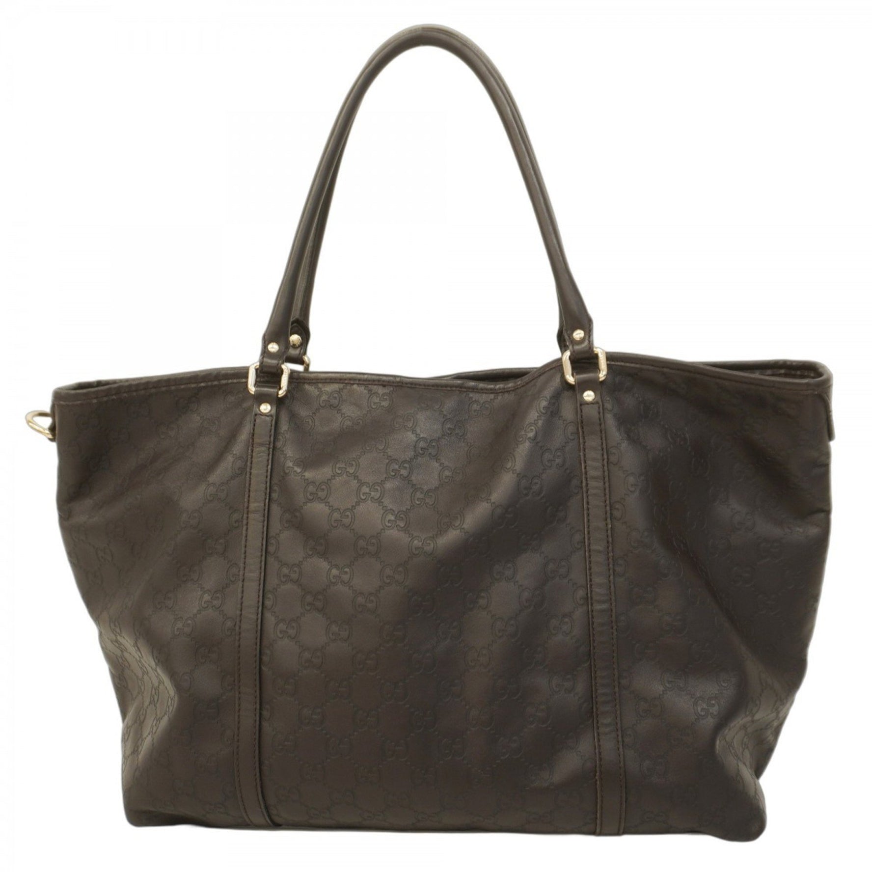 Gucci Tote Bag Guccissima Leather Dark Brown Champagne Women's