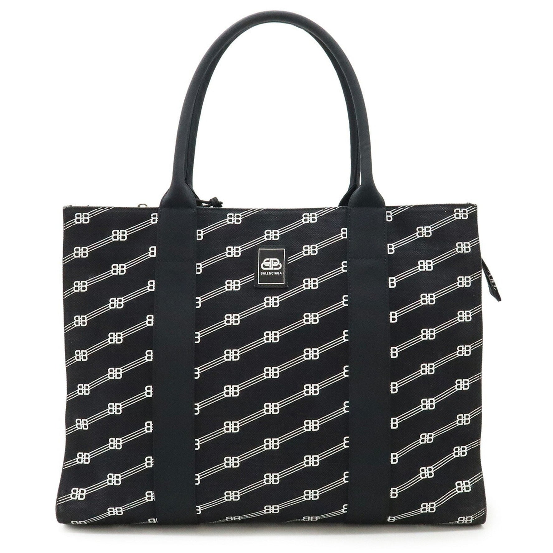 BALENCIAGA BB Monogram Trade Tote Bag, Large Shoulder Canvas, Black and White,