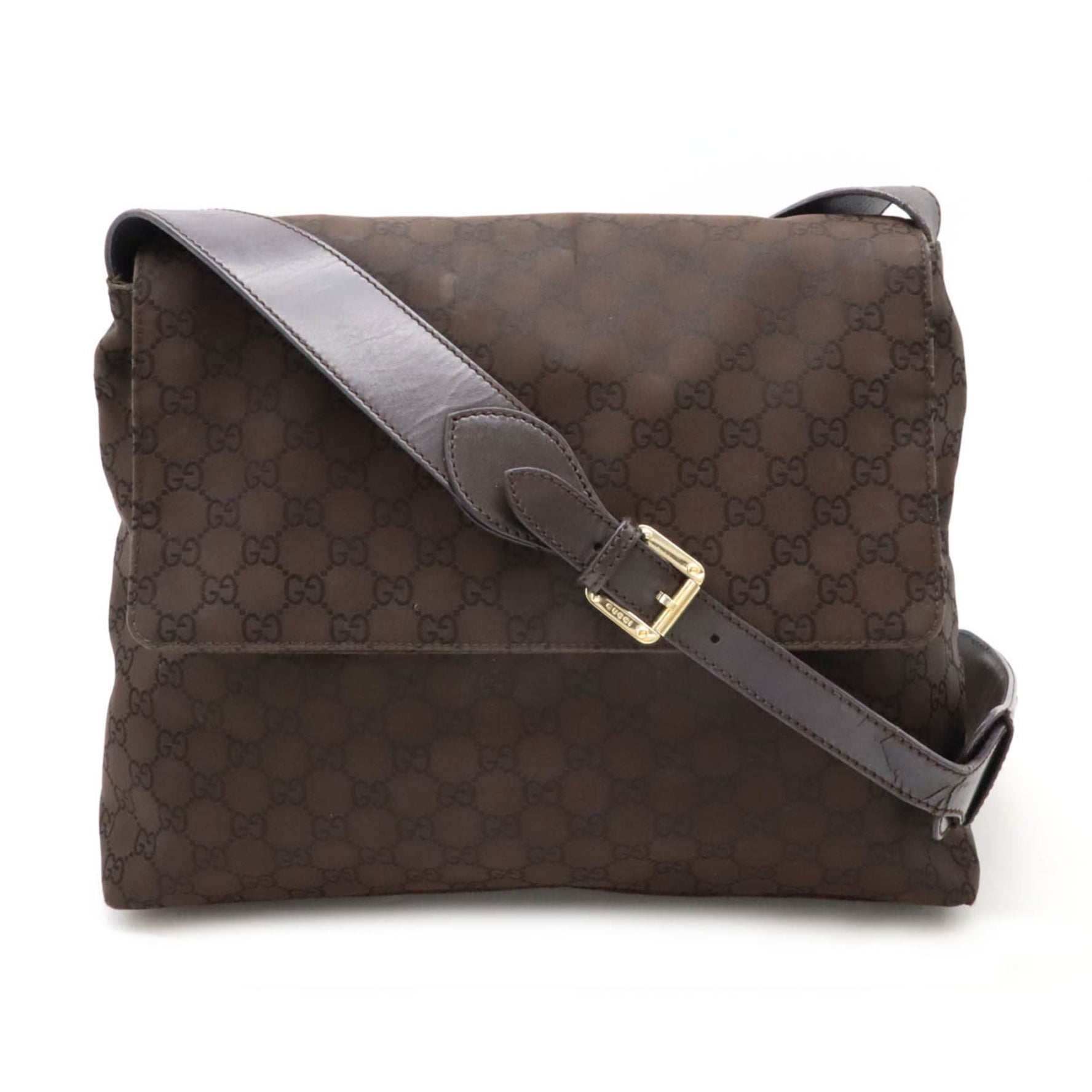 GUCCI GG nylon shoulder bag, leather, dark brown
