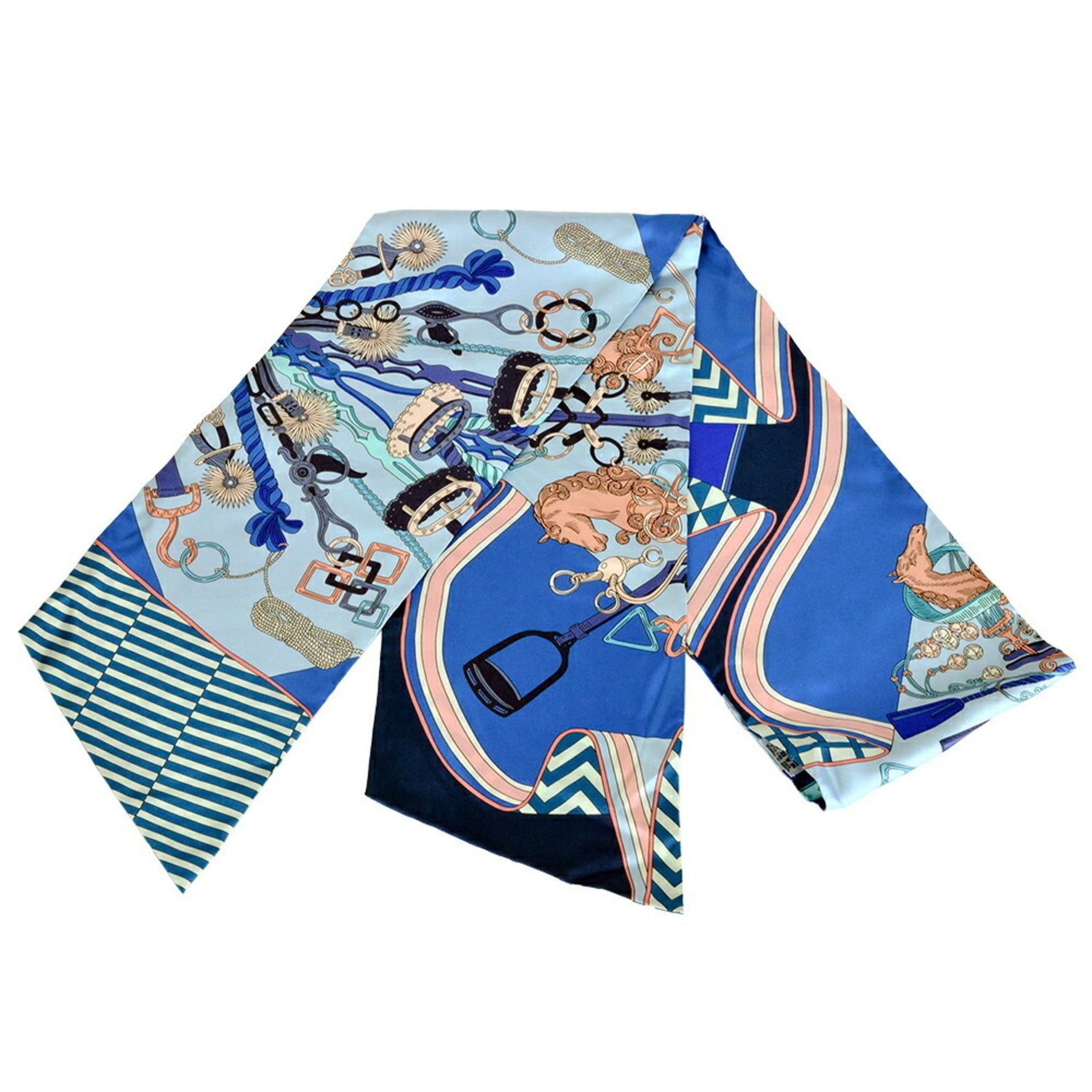Hermes HERMES Maxi Twilly Saddlemaker's Bouquet Scarf Muffler Silk Blue BOUQUETS SELLIER Women's