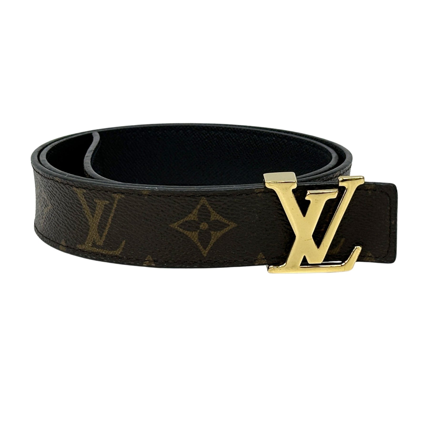 Louis Vuitton Monogram Belt, Canvas, Santur Leather with LV Initials, Black/Brown, Gold Hardware, Reversible