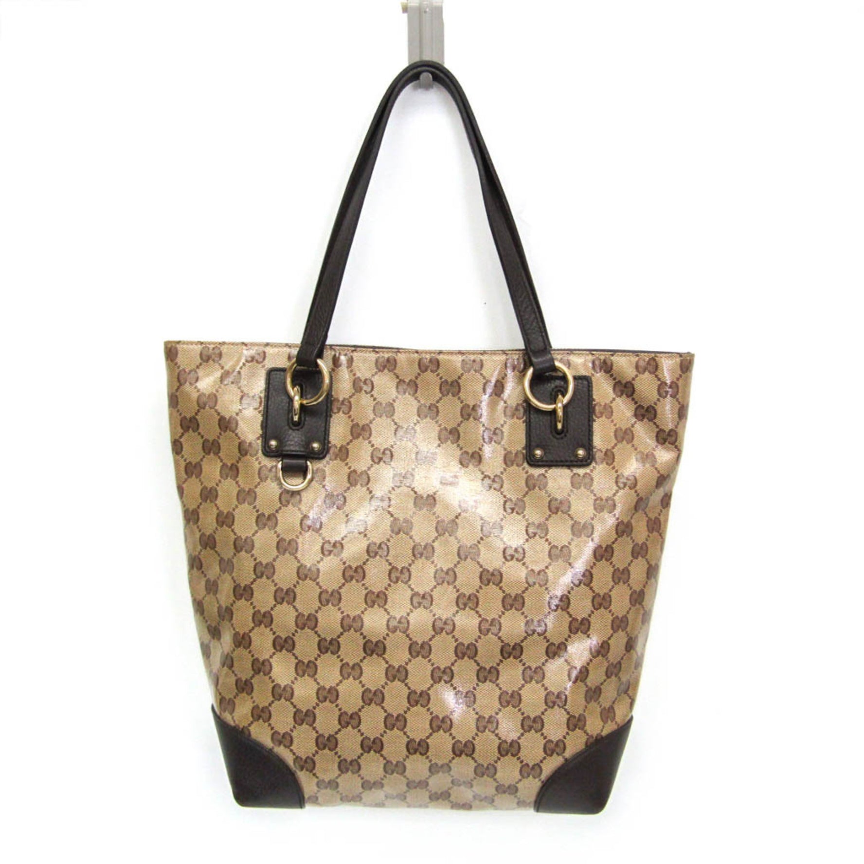 Gucci GG Crystal Women's PVC,Leather Tote Bag Beige,Dark Brown