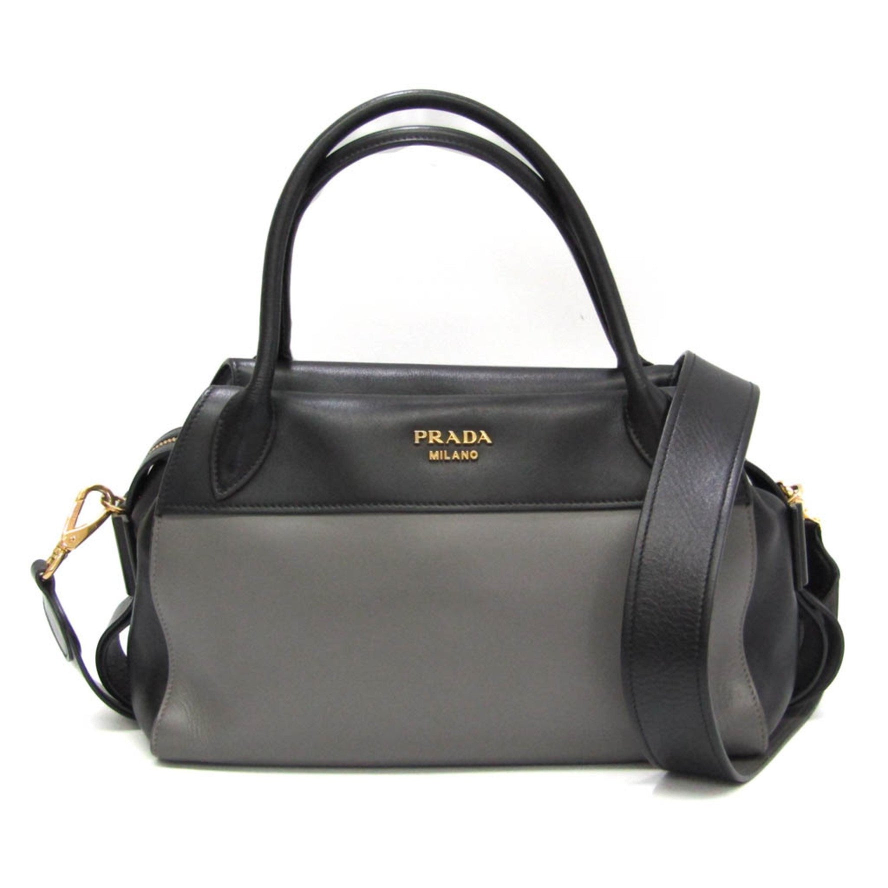 Prada Women's Leather Handbag,Shoulder Bag Black,Gray