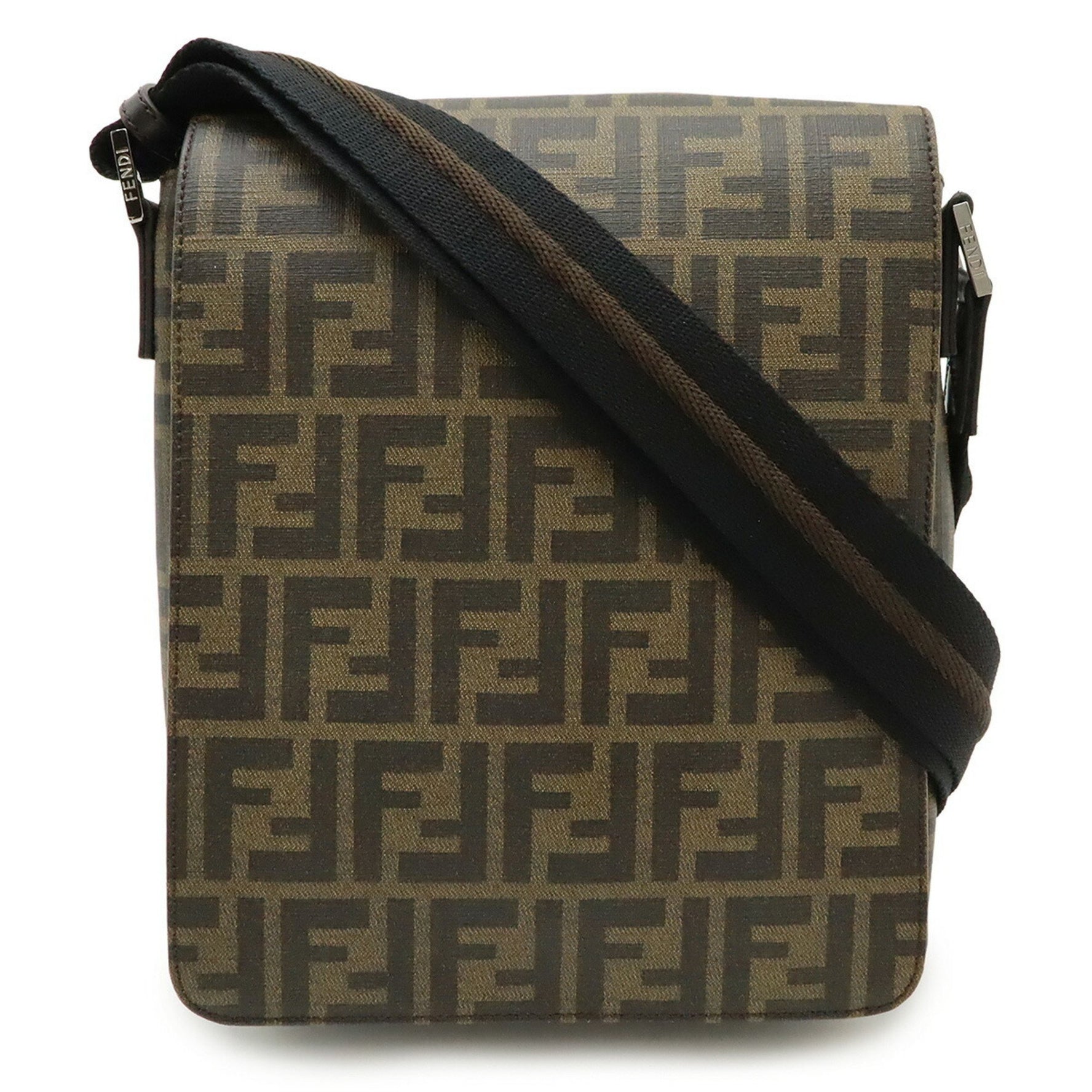 FENDI Zucca pattern shoulder bag in PVC and leather, khaki brown dark brown