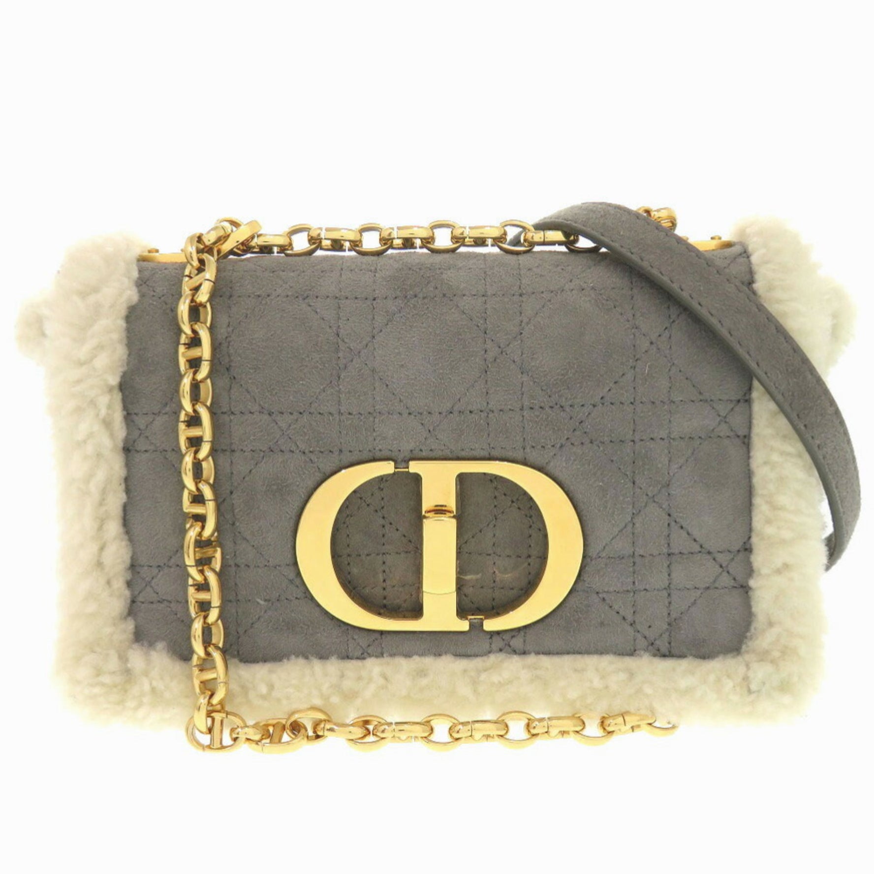 Christian Dior Caro Mouton Suede Grey Chain Shoulder Bag