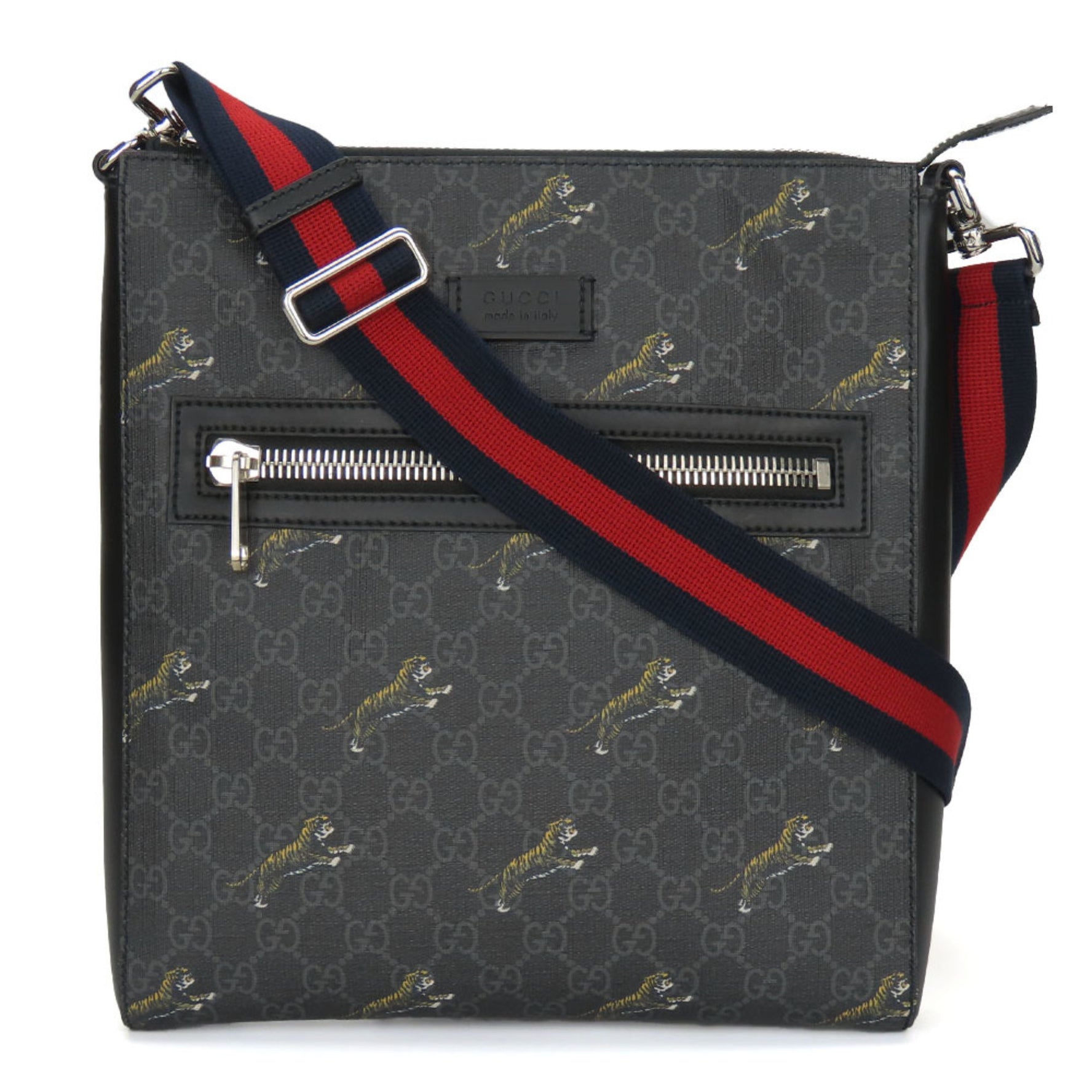 Gucci Shoulder Bag GG Supreme Canvas Black Grey Tiger