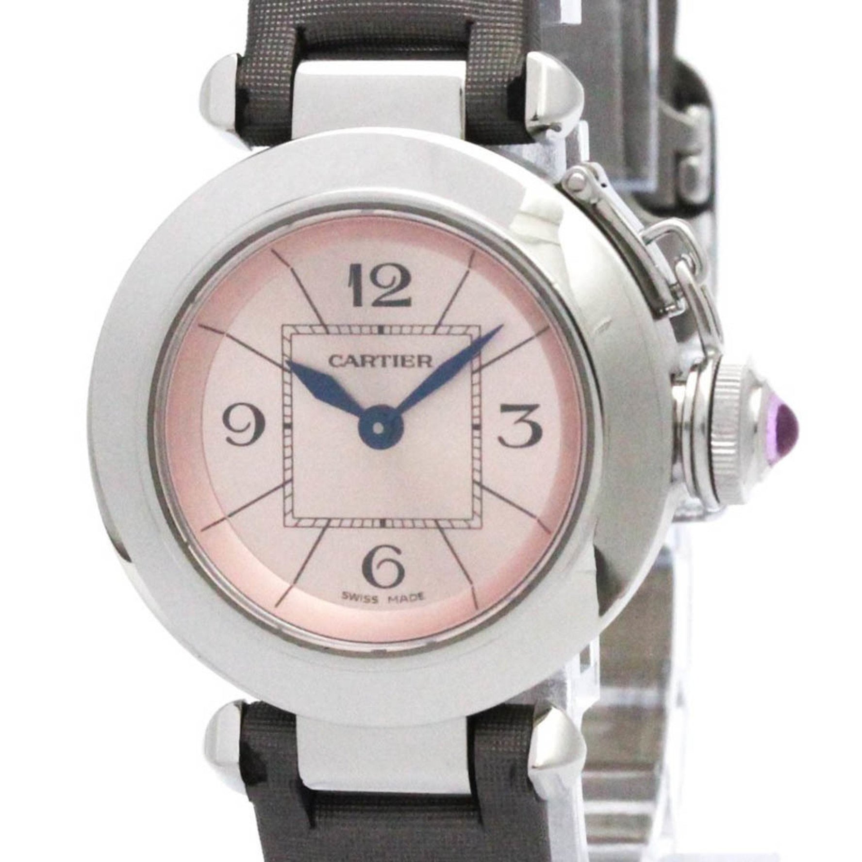 CARTIER Miss Pasha Steel Leather Quartz Ladies Watch Polished