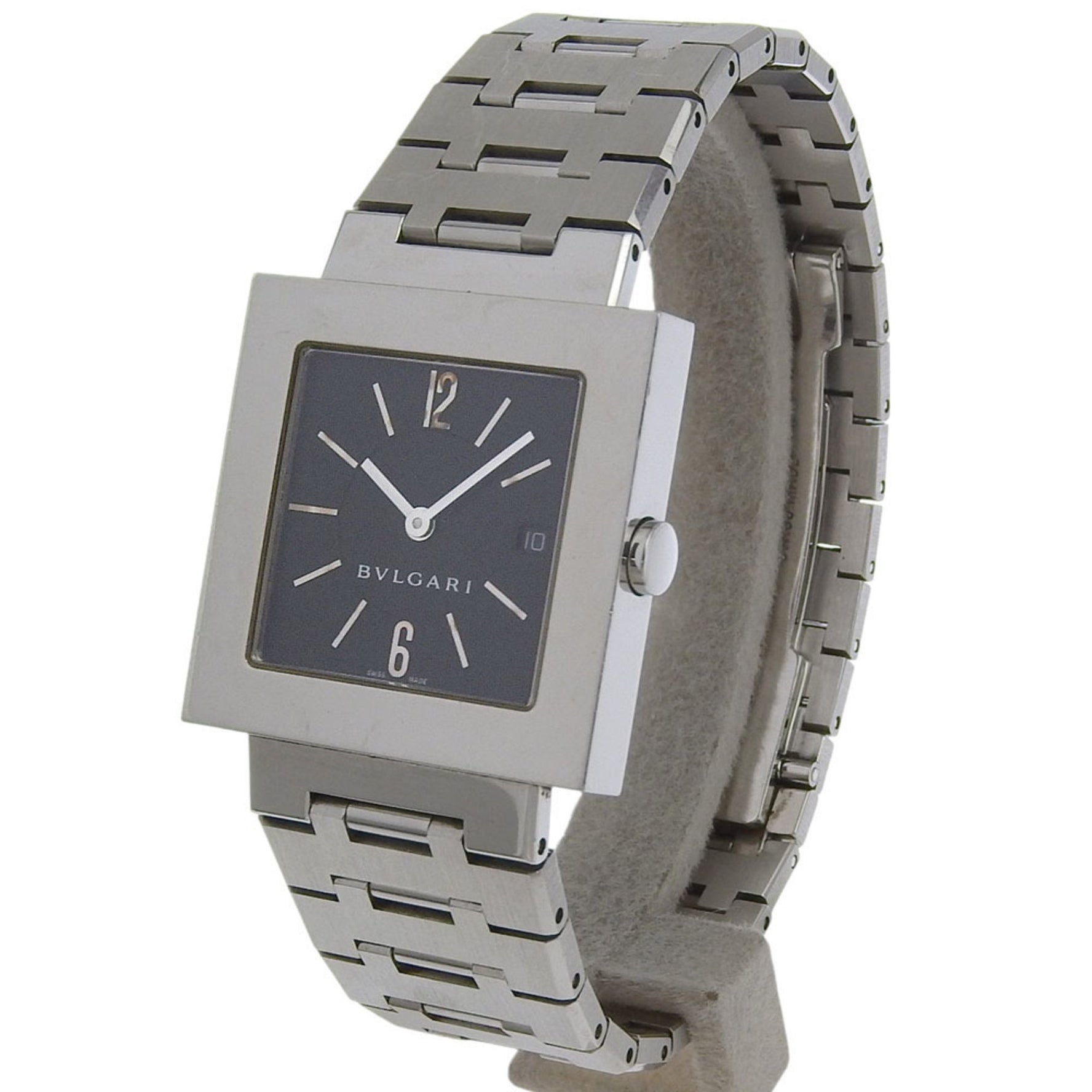 BVLGARI Quadrado Watch Stainless Steel Quartz Analog Display Black Dial Unisex