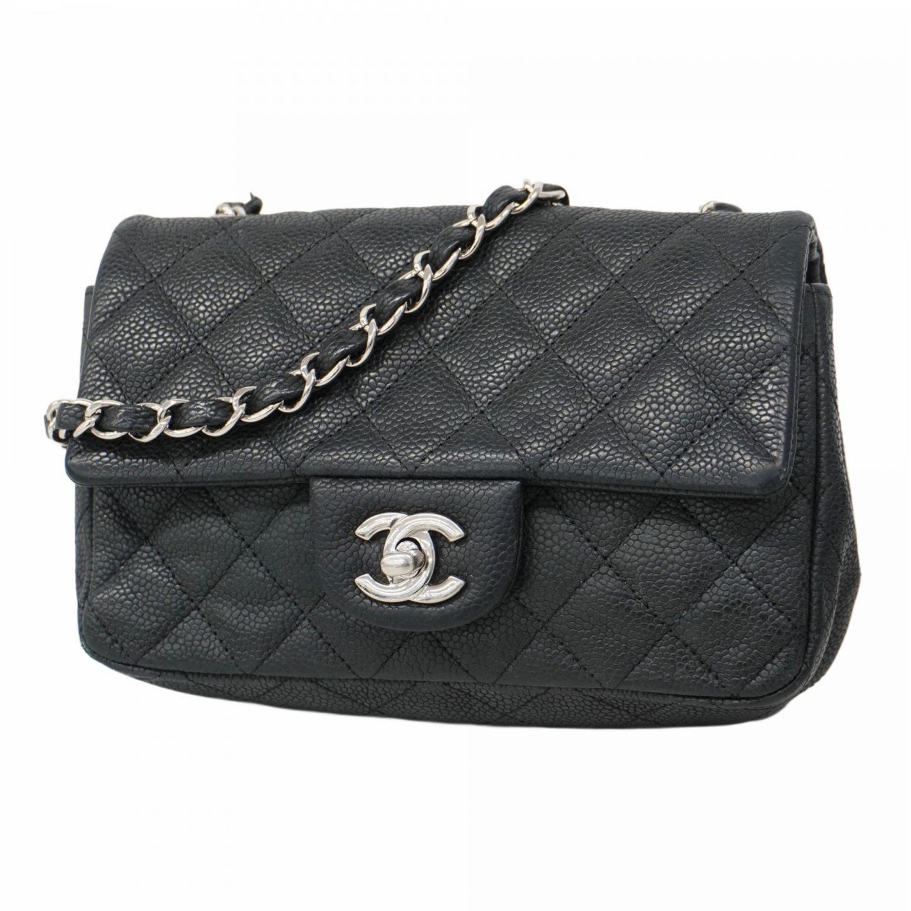 Chanel Matelasse Shoulder Bag with Chain, Caviar Skin, Black, Women's