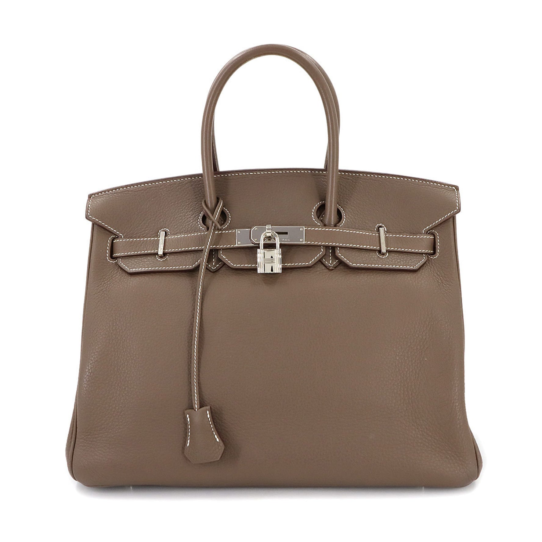 Hermes Hermès Birkin 35 Taurillon Clemence Etoupe Handbag with Silver Hardware, Stamped "M"