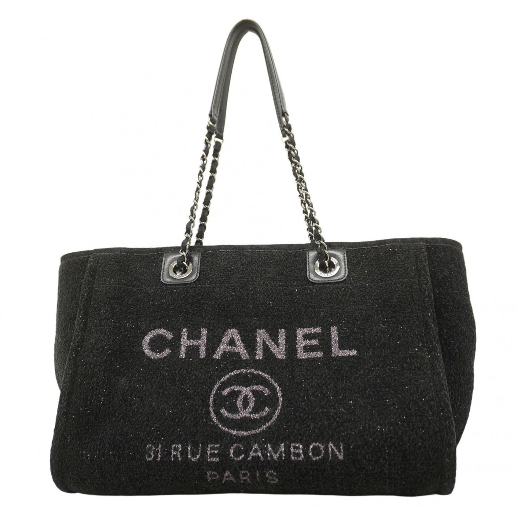 Chanel Deauville Tweed Tote Bag with Chain