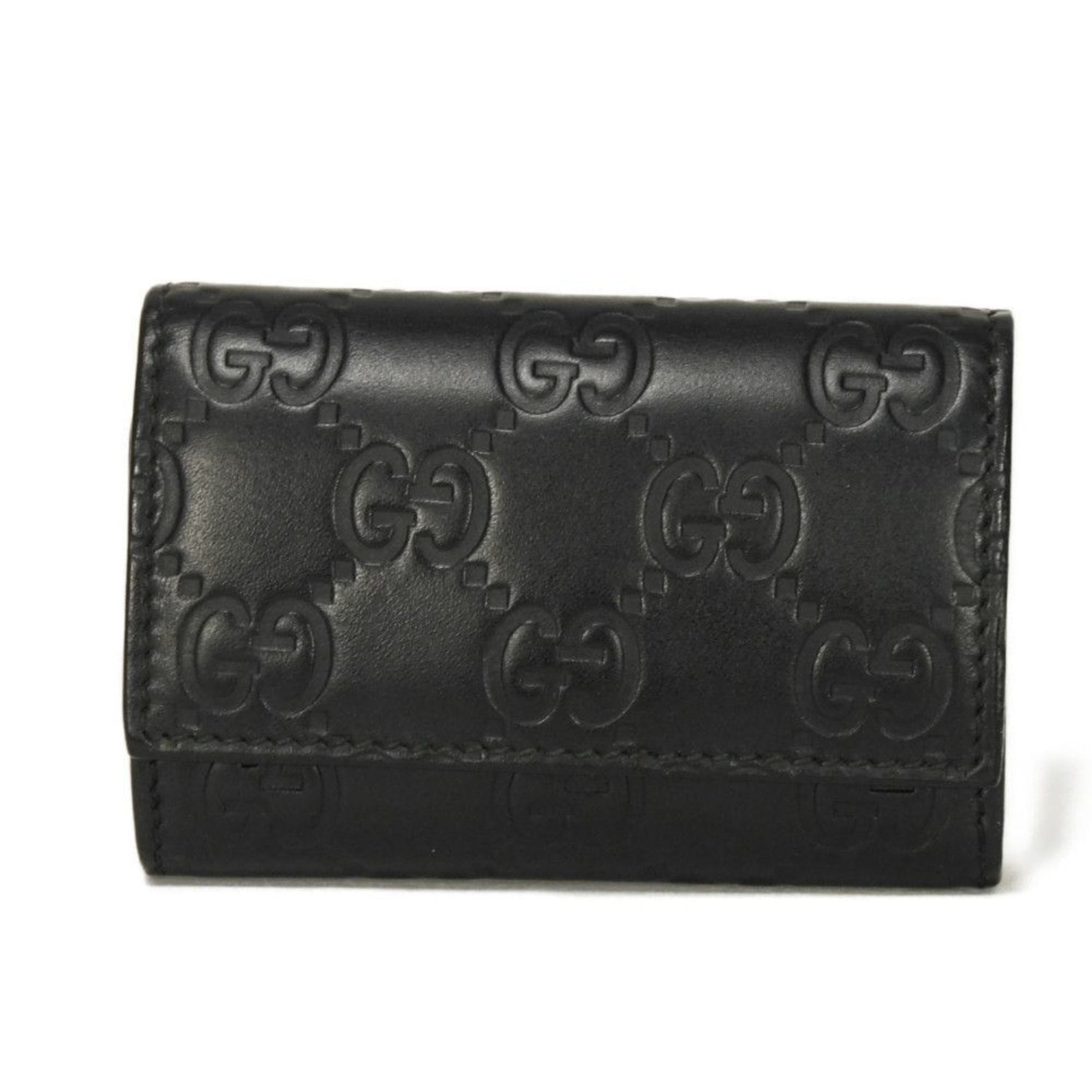 Gucci Key Case, Guccissima, Chain, Double G Embossed, GG Shima, Black, Men's/Women's