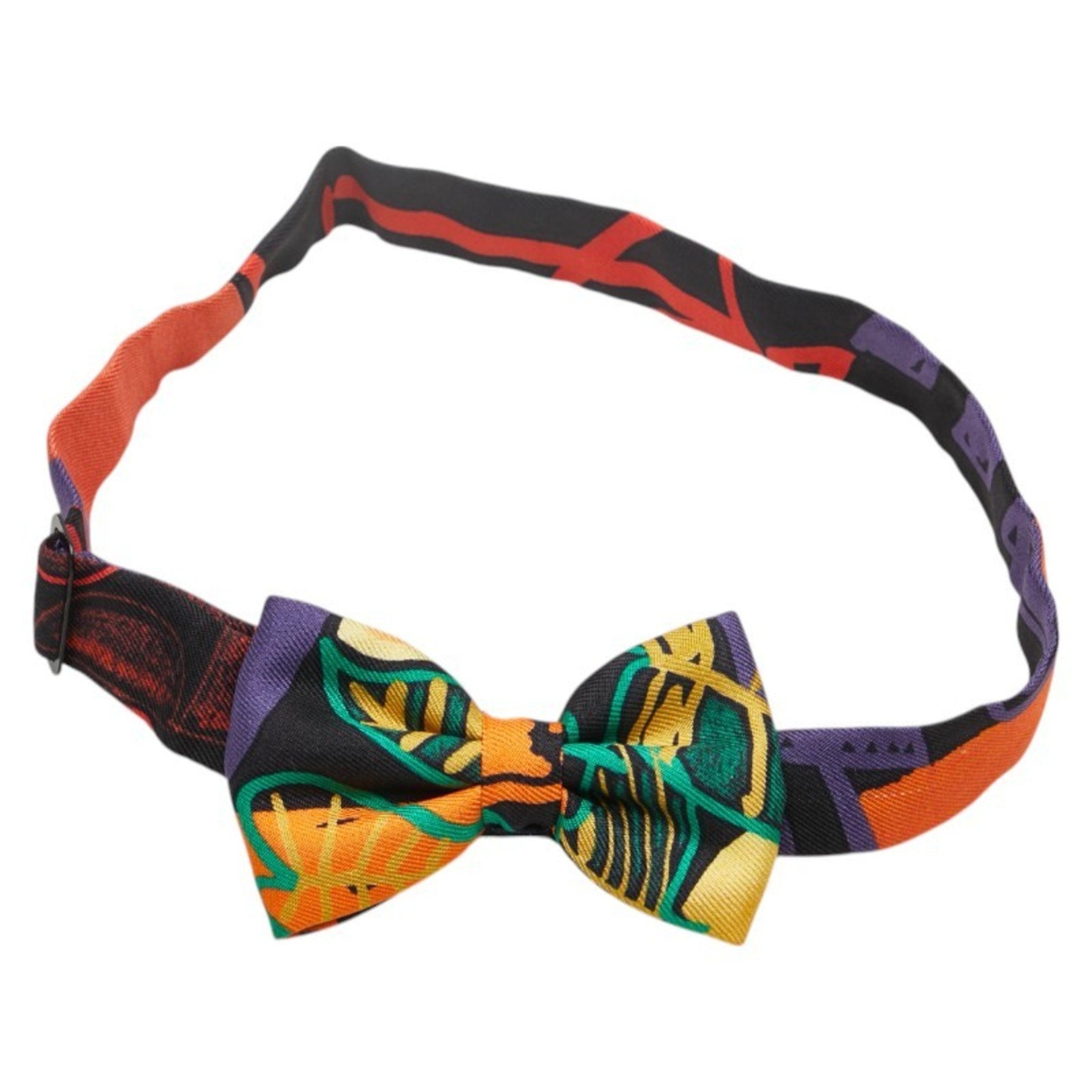 Hermes Nou Papillon Bow Tie Ribbon Orange Black Green Multicolor Silk Men's HERMES