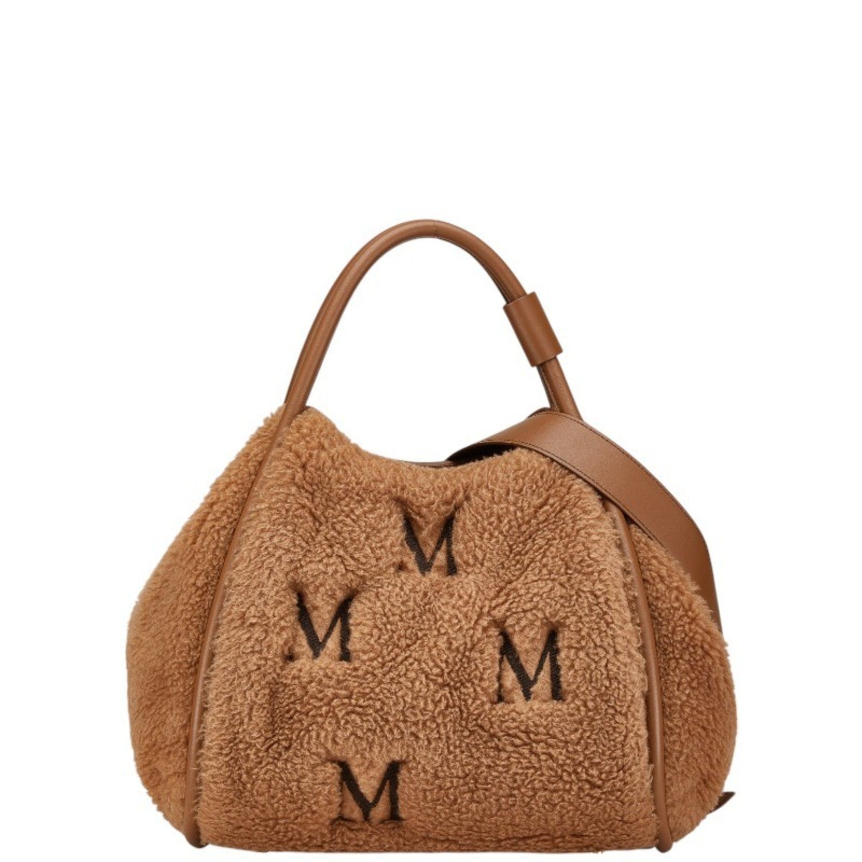 Max Mara Marine Teddy Bear Shopping Bag Handbag Shoulder Fur Leather