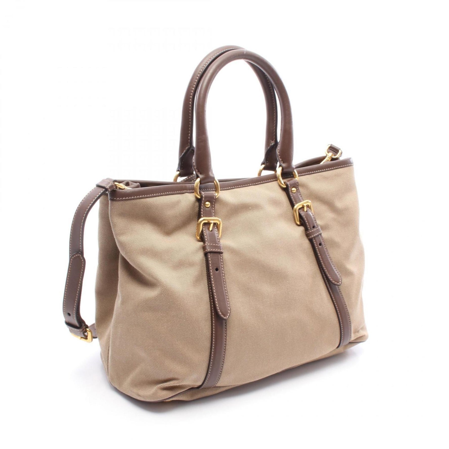 Prada Logo Jacquard Handbag in Canvas and Leather, Beige/Brown