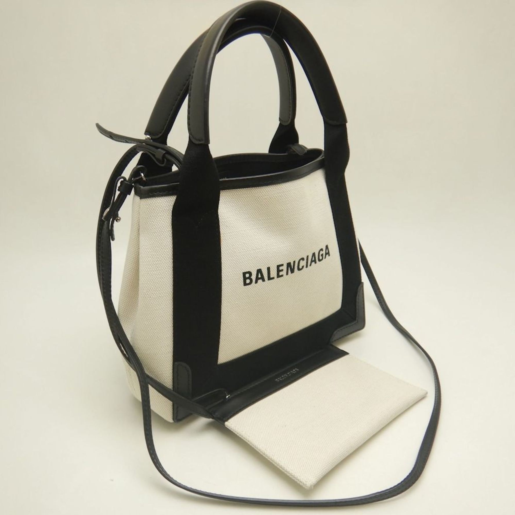 BALENCIAGA Cabas XS Handbag in Canvas and Leather, Ivory Black