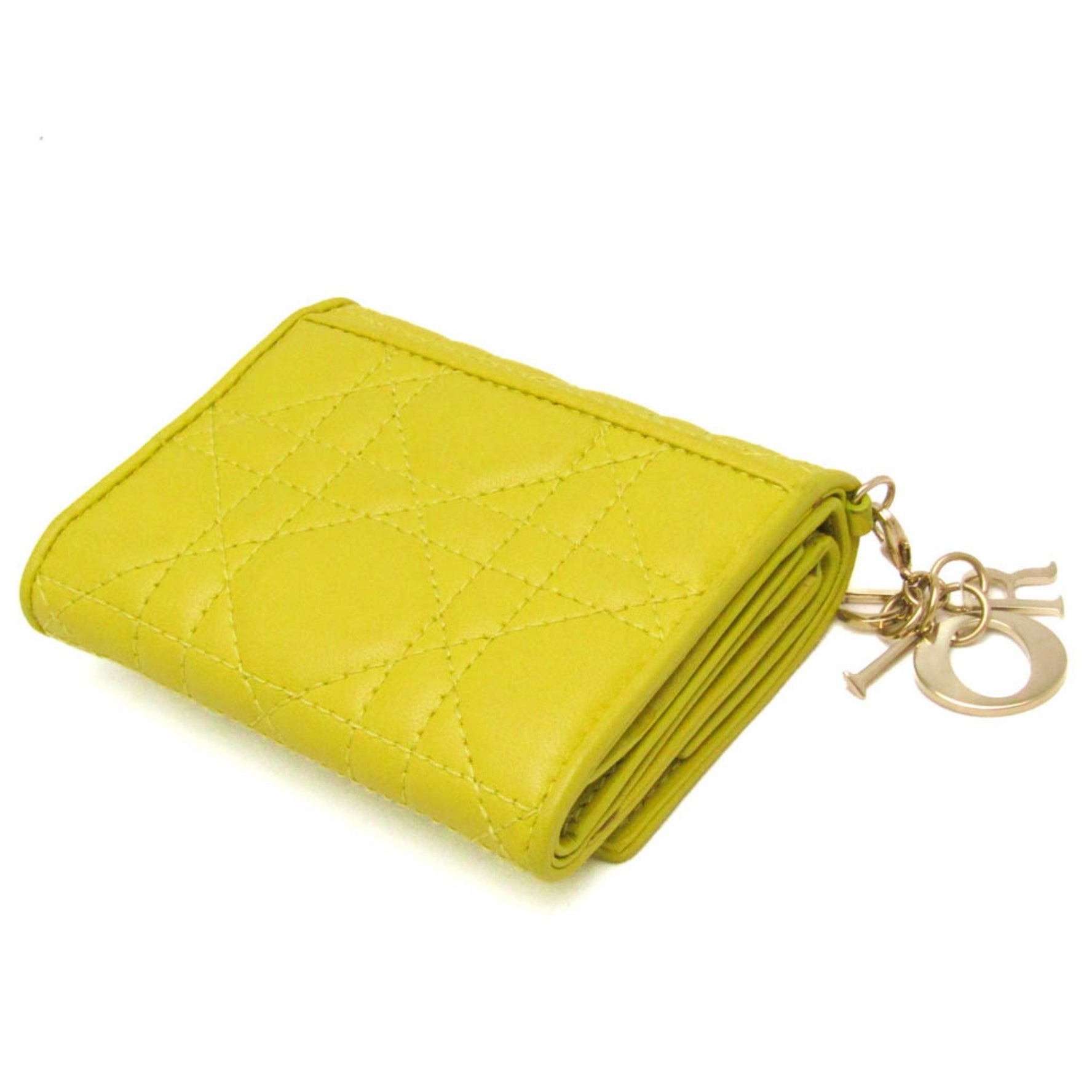 Christian Dior Cannage/Lady Dior Women's Leather Wallet (tri-fold) Yellow