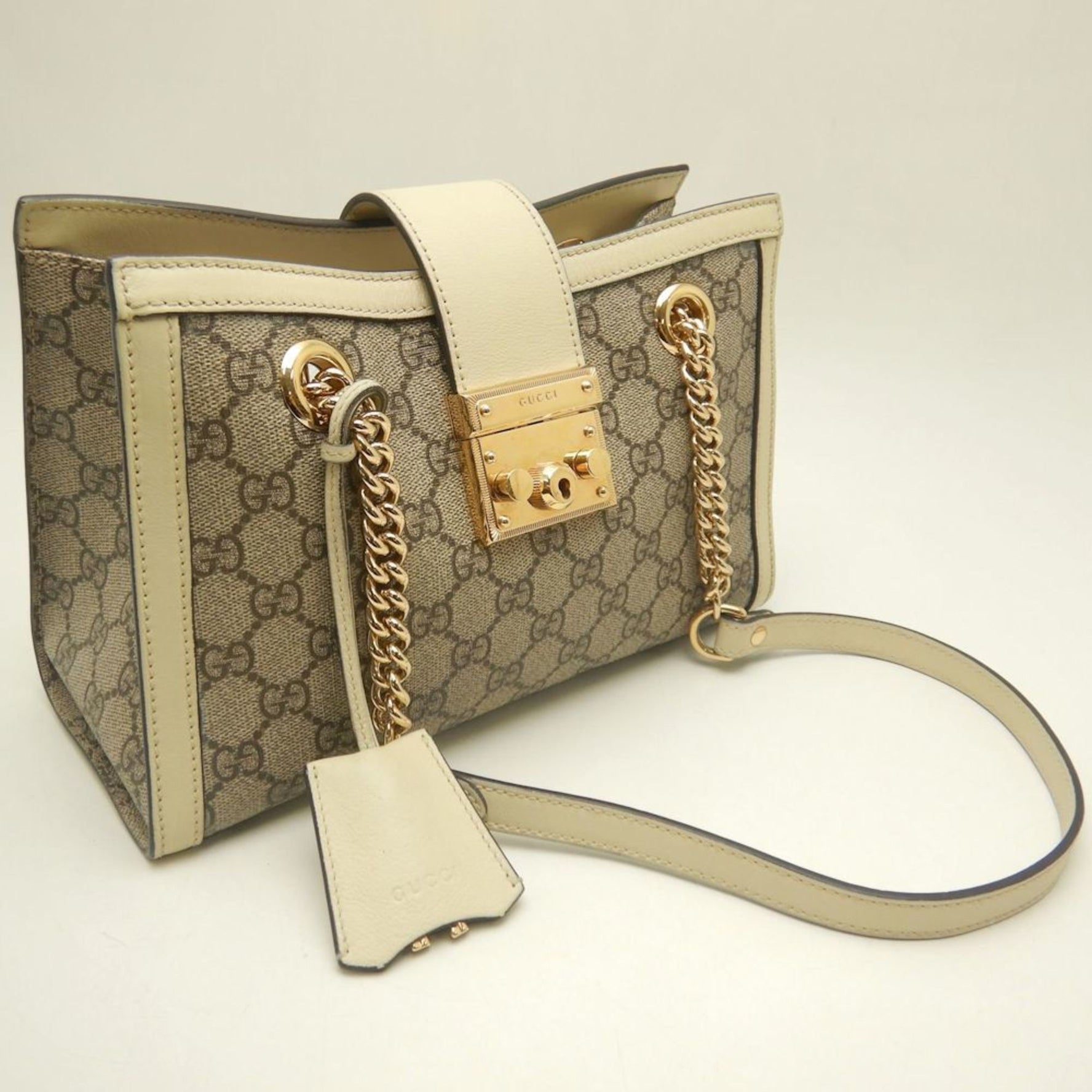GUCCI Padlock Small Shoulder Bag in GG Supreme Canvas and Leather, Beige Ivory, Women's,