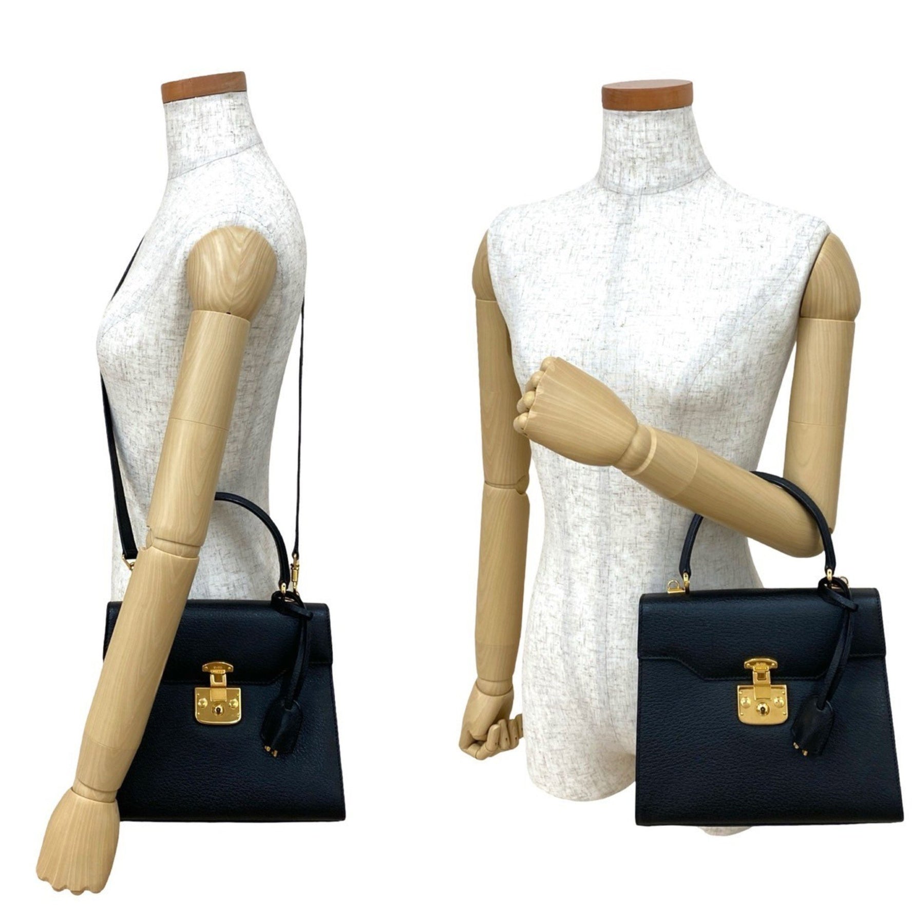 GUCCI Old Gucci Leather 2-Way Shoulder Bag/Handbag Black 818-9
