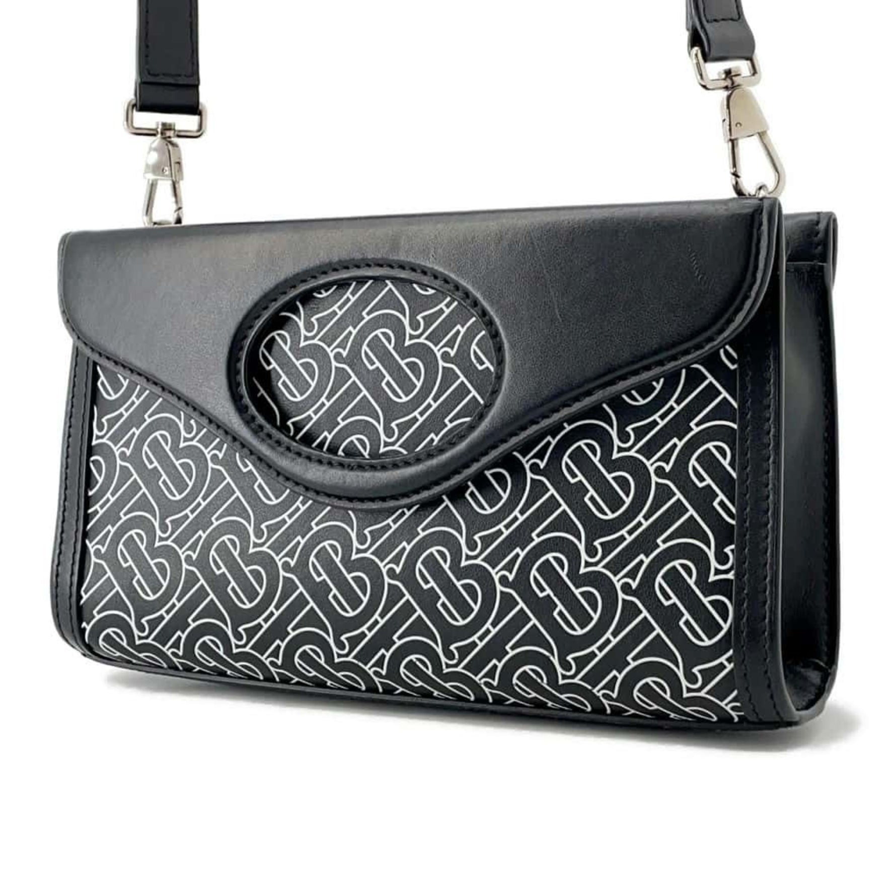 Burberry Clutch Bag BT Leather BURBERRY 3-way Shoulder Handbag Black