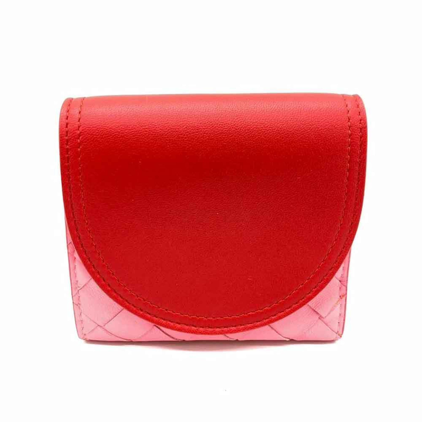 Bottega Veneta Nappa Bi-fold Wallet Intrecciato Compact Red x Pink 8929 BOTTEGA VENETA