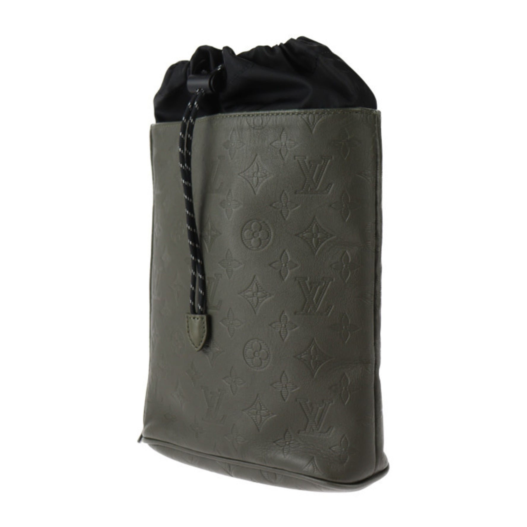 Louis Vuitton Chalk Sling Bag Monogram Shadow Shoulder Leather Khaki Black Crossbody