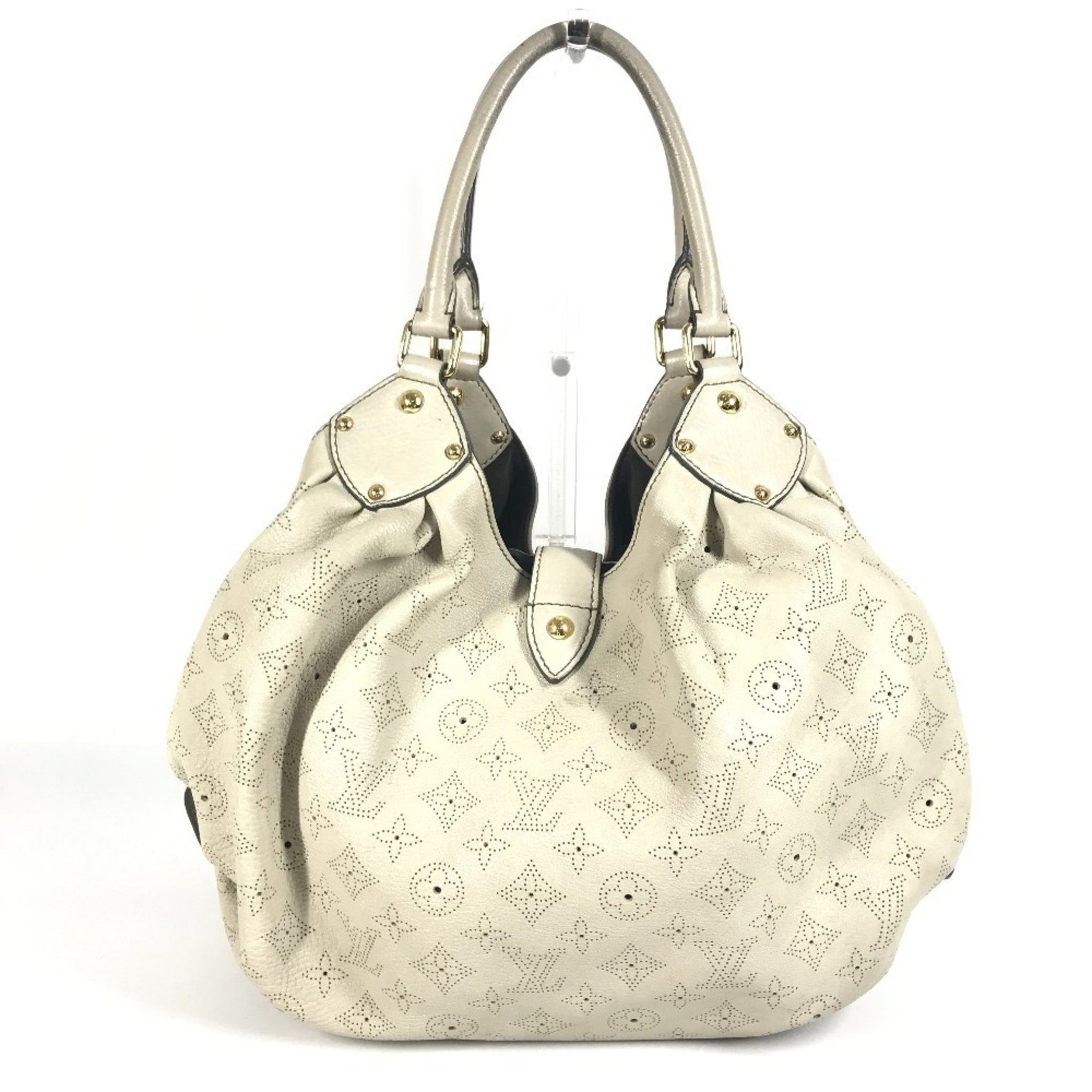 LOUIS VUITTON Monogram Mahina L Tote Bag, Shoulder Leather, Opal White