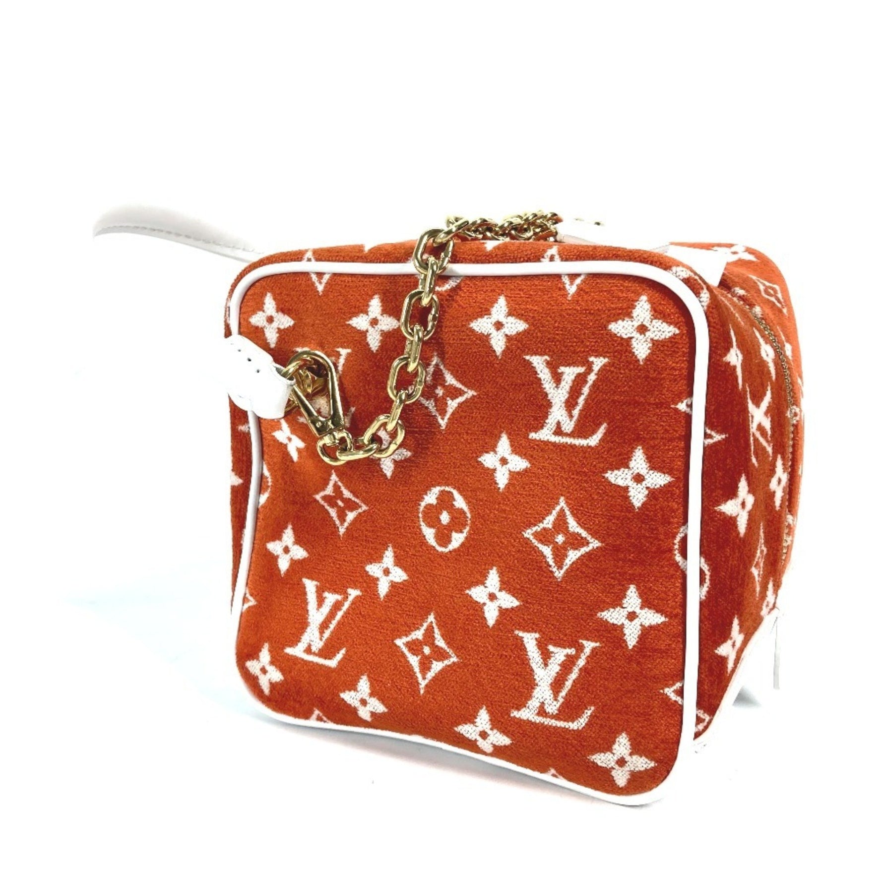 LOUIS VUITTON M46212 LV Match Square Bag, 2-Way Chain Shoulder/Handbag, Velvet/Leather, Women's, Terracotta Brown/Orange