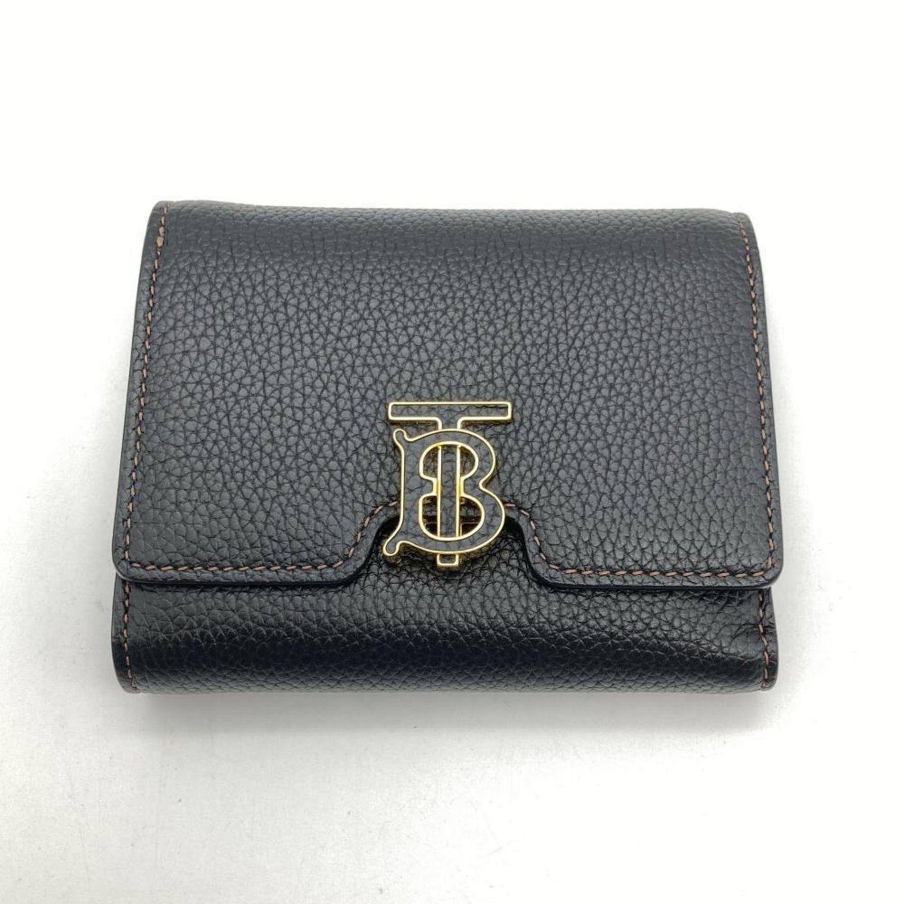 Burberry TB Compact Wallet Tri-fold Leather Black