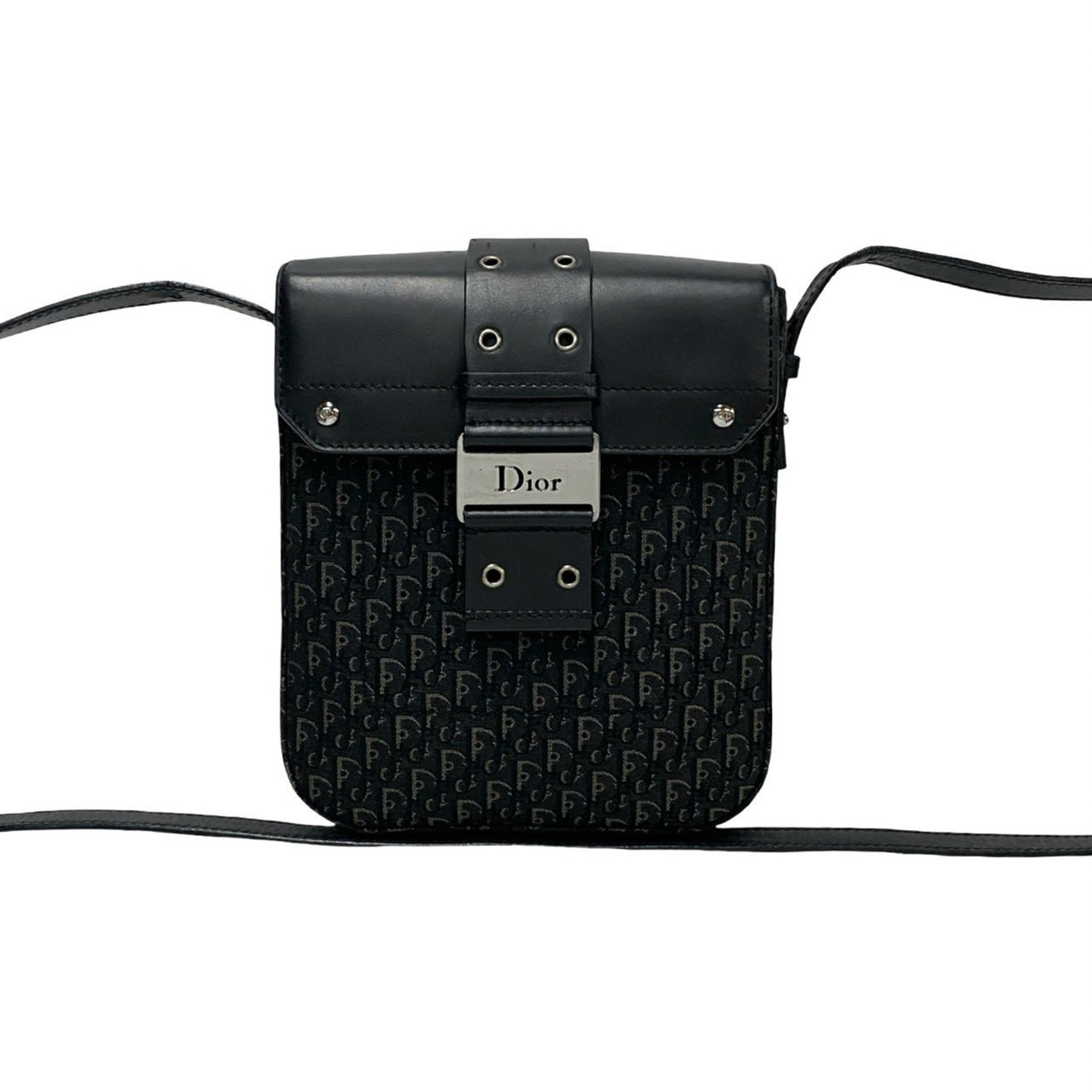 Christian Dior Street Chic Trotter Pattern Logo Hardware Leather Canvas Shoulder Bag