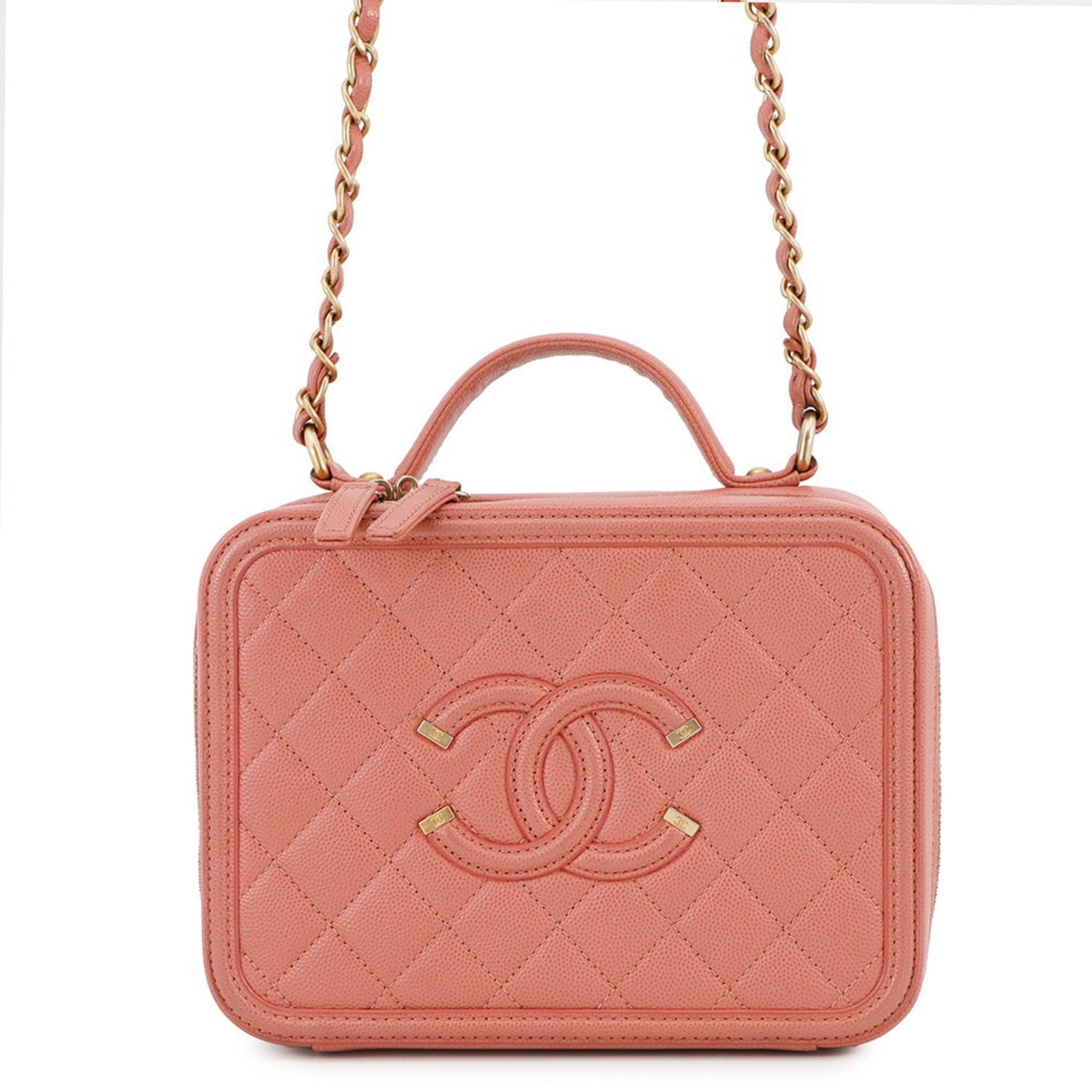 Chanel Chain Shoulder Bag CC Filigree Vanity in Caviar Skin