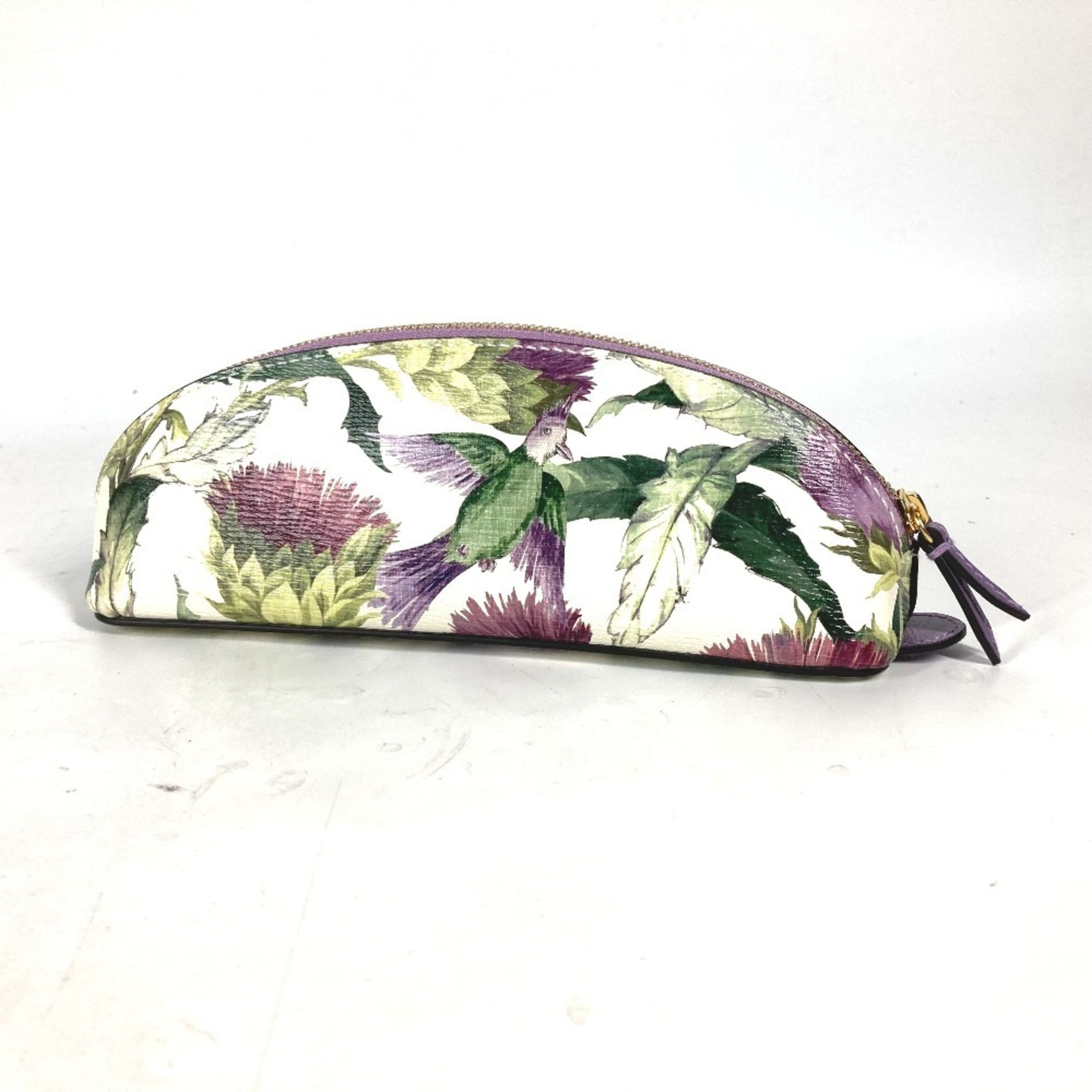 GUCCI Tian Flora Print Pencil Case Pouch Pen Leather Women's Purple