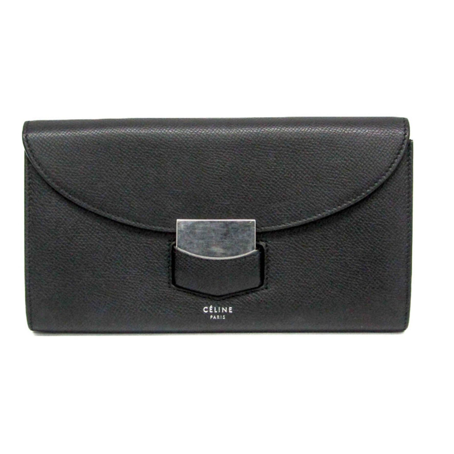 Celine Trotter Large Flap Multifaction Women's Leather Long Wallet (bi-fold) Black