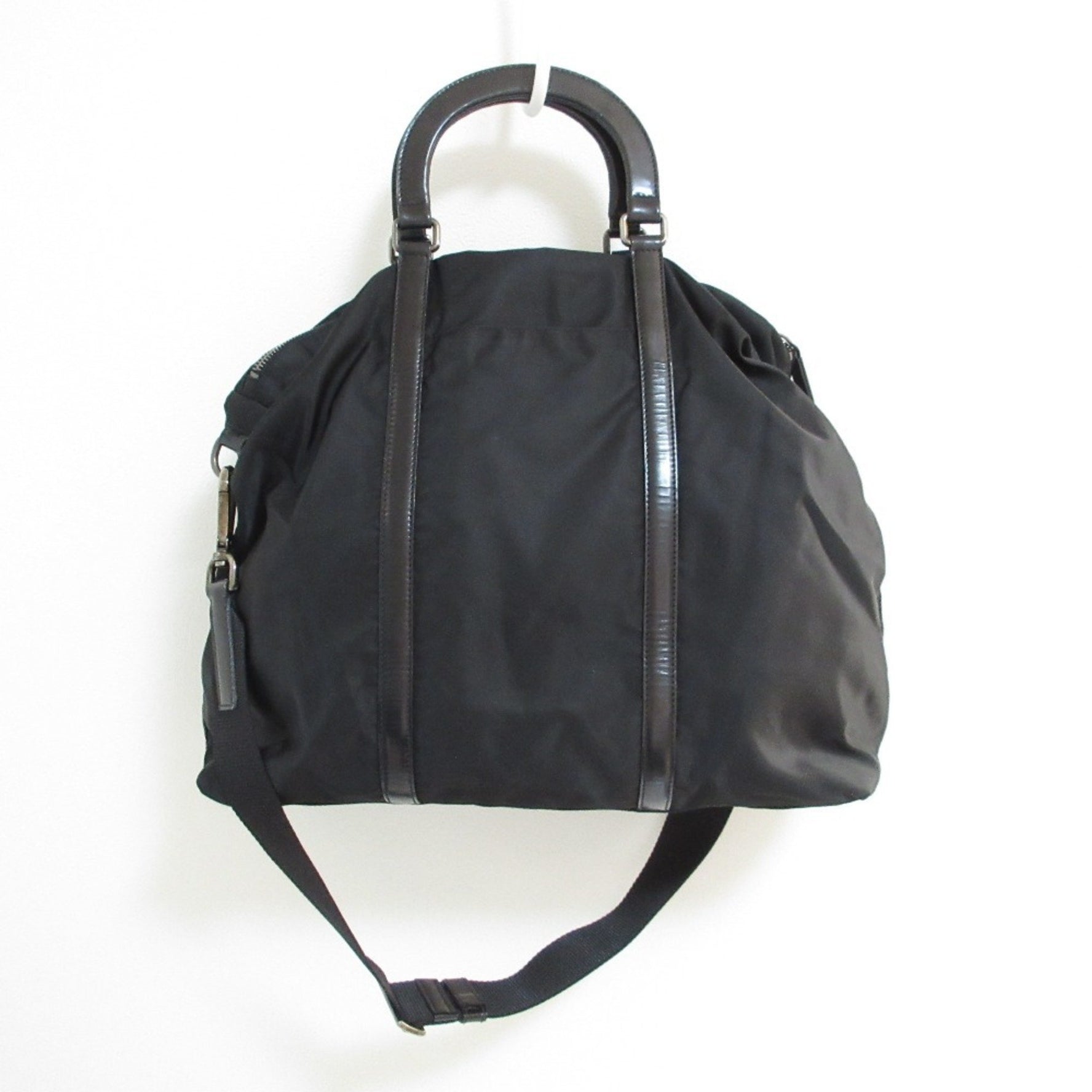PRADA Nylon and Leather Shoulder Bag Tote with Silver Hardware Women