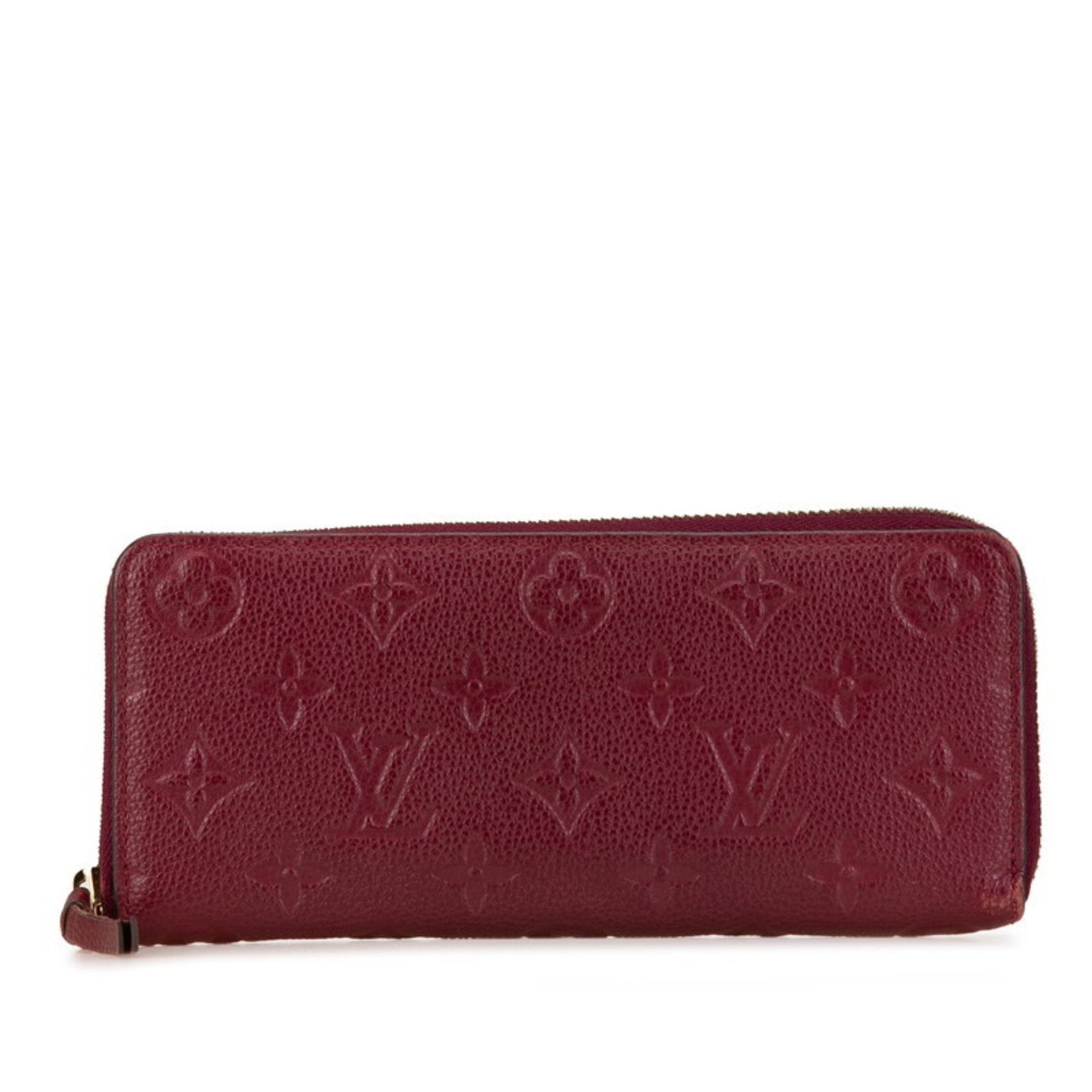 Louis Vuitton Monogram Empreinte Portefeuille Clemence Round Zipper Long Wallet Raisin Wine Red Leather