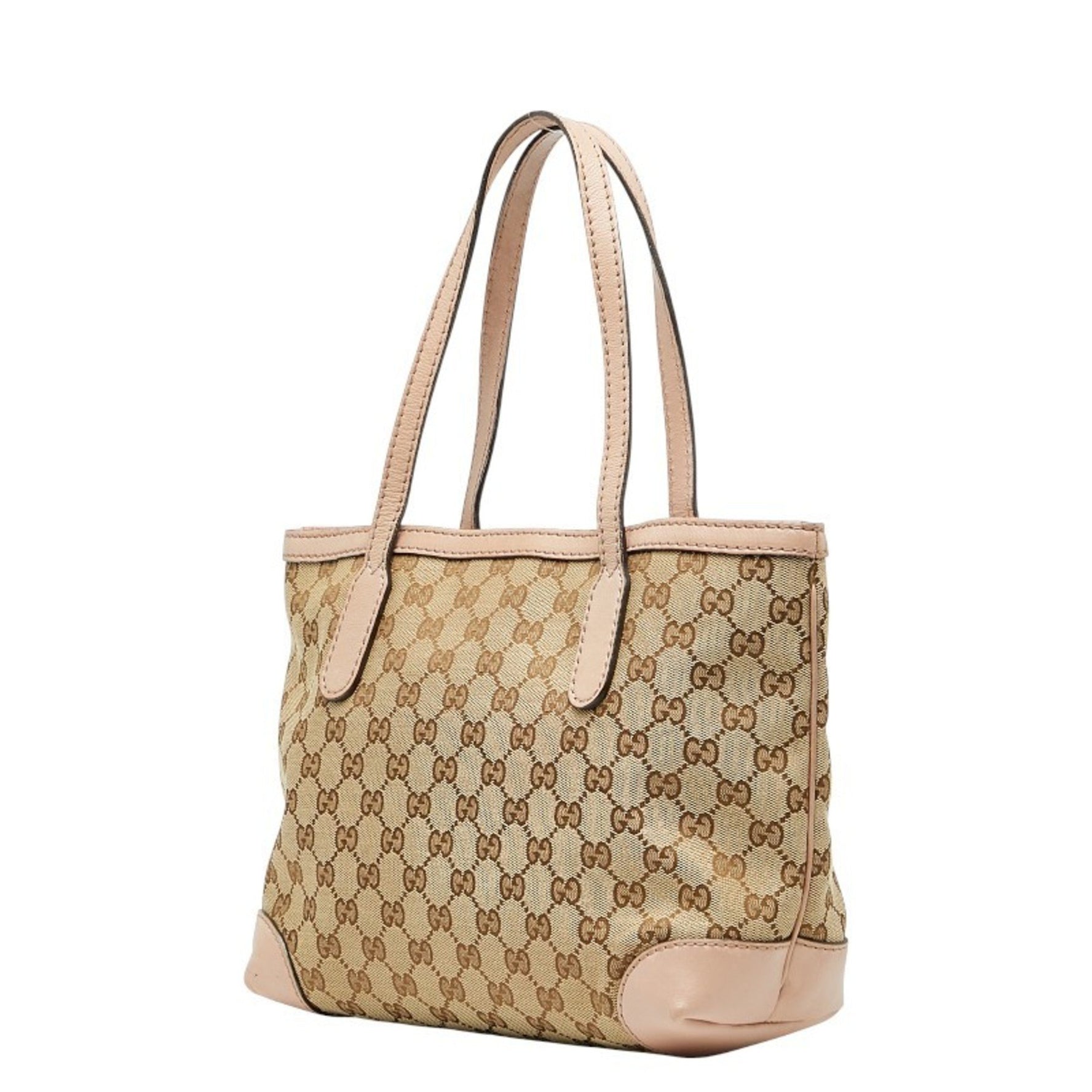Gucci GG Canvas Handbag Beige Pink Leather