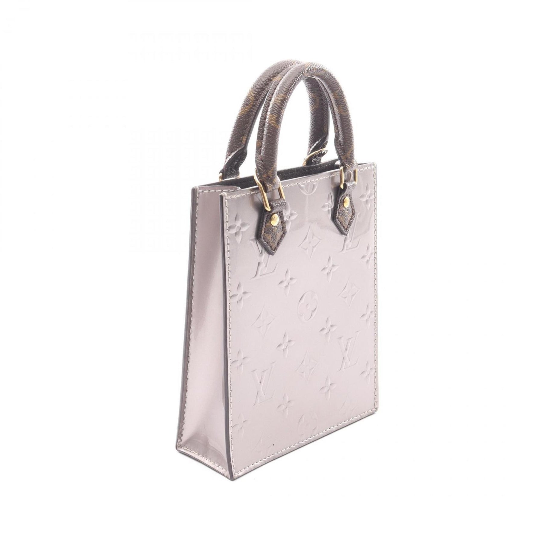 Louis Vuitton Petite Sac Plat Monogram Vernis Taupe Handbag, Leather and Coated Canvas, Pink Brown