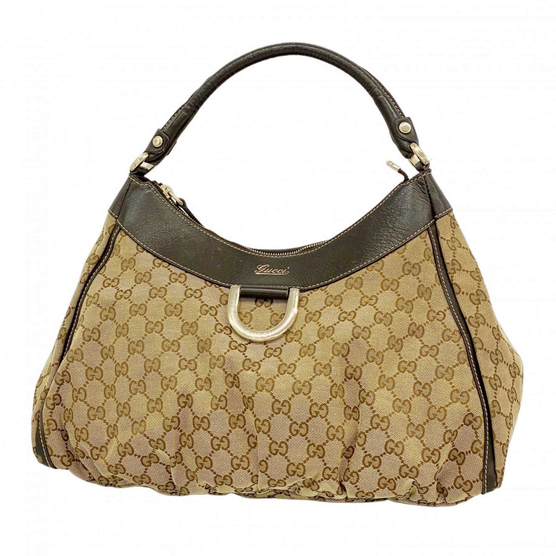 Gucci GG Canvas Abbey Shoulder Bag Beige Brown Champagne