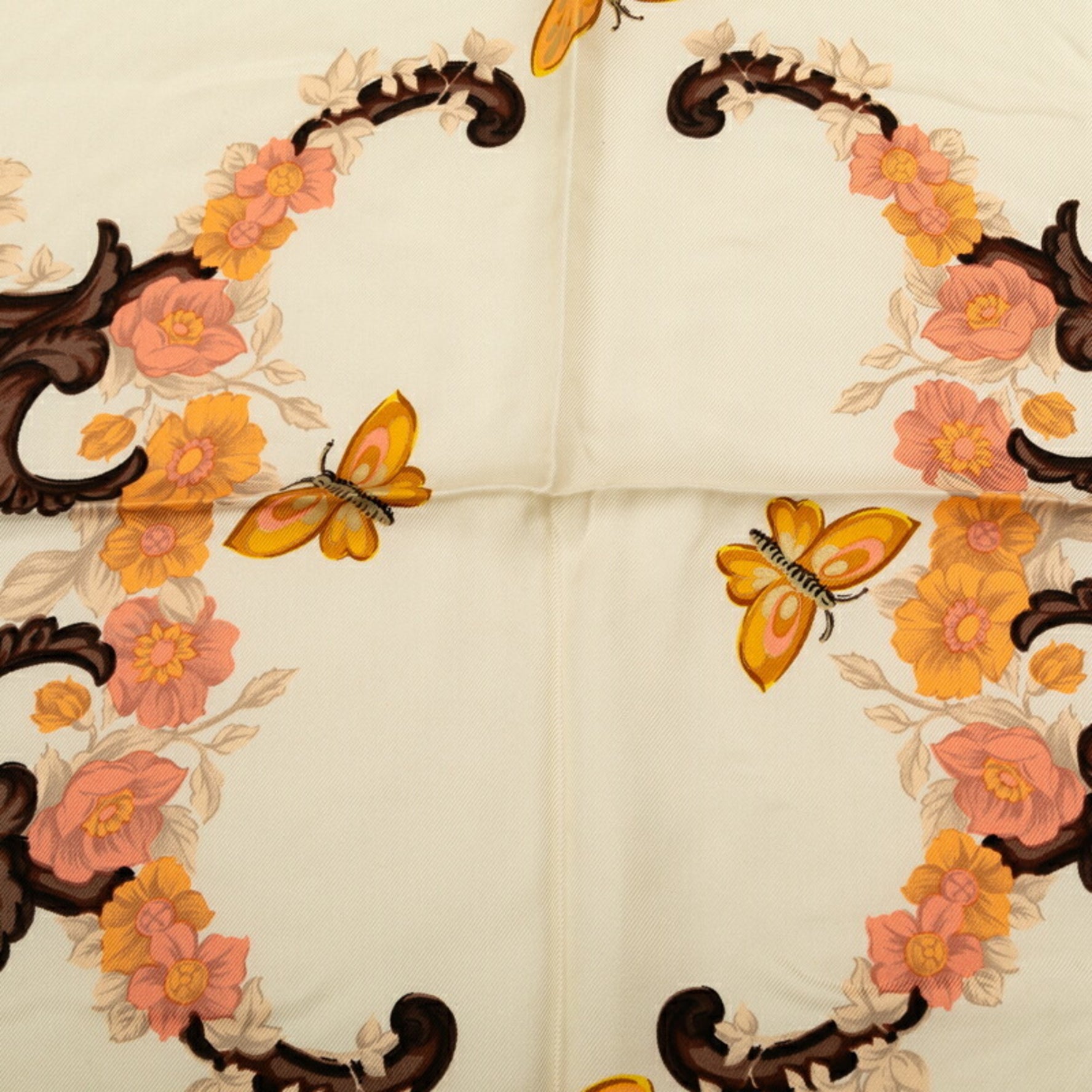 Christian Dior Dior Flower Butterfly Scarf Muffler Beige Multicolor Silk