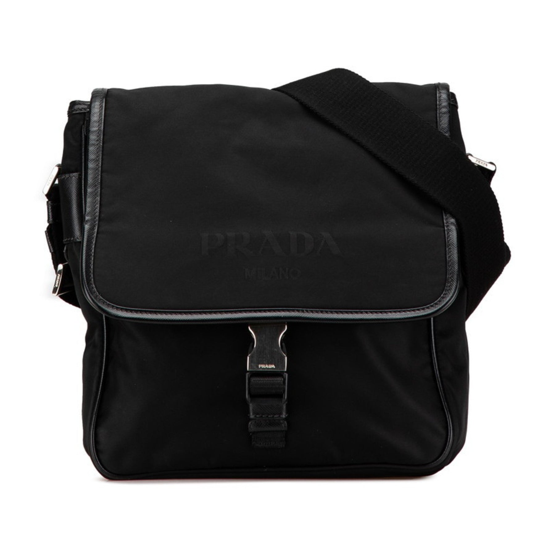 Prada Triangle Logo Plate Crossbody Shoulder Bag Nylon Leather