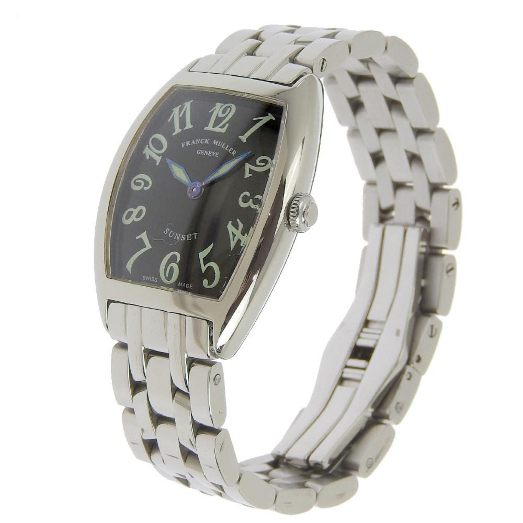 FRANCK MULLER Franck Muller Tonneau Curvex Sunset 1752QZ Stainless Steel Silver Quartz Analog Display Ladies Black Dial Watch