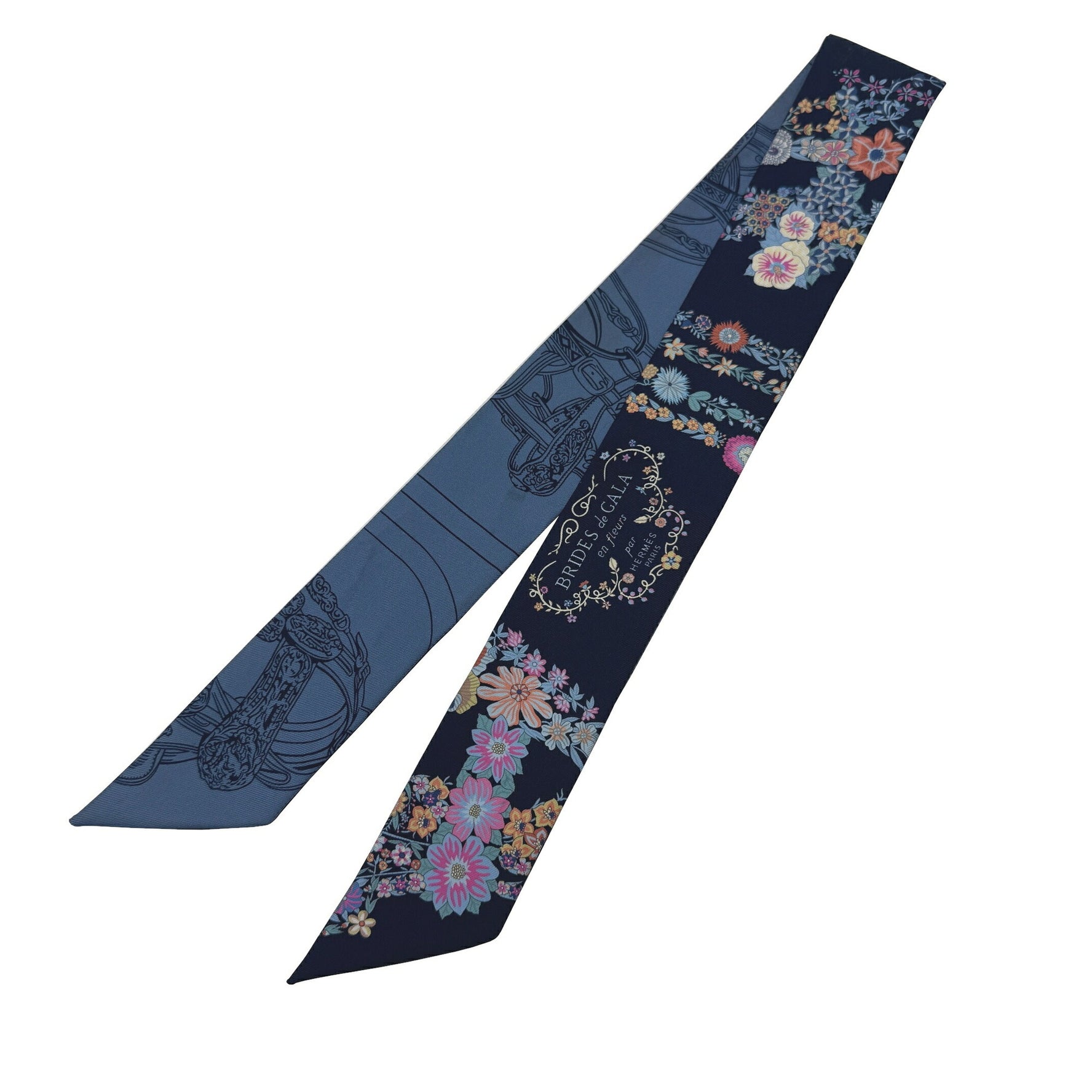 HERMES Twilly Brides de Gala en Fleurs Scarf in Navy Multicolor