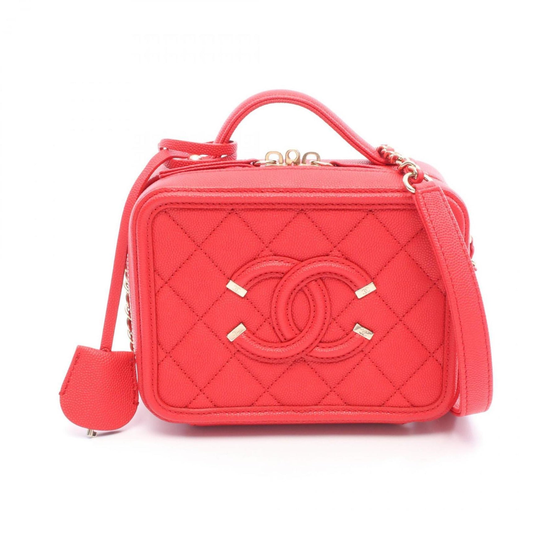 CHANEL CC Figley Small Vanity Bag Shoulder in Calfskin Leather, Red