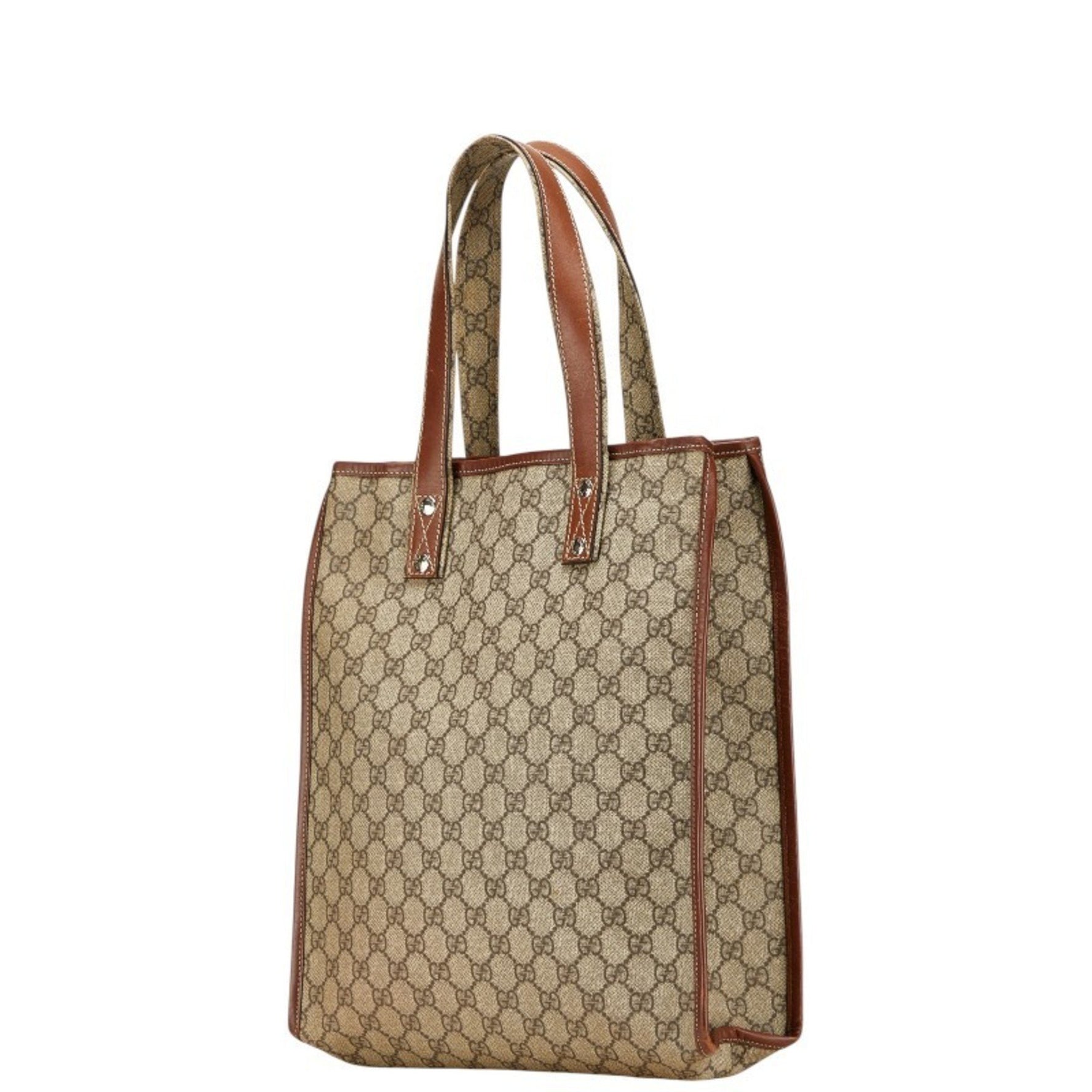 Gucci GG Supreme Tote Bag Beige Brown Leather