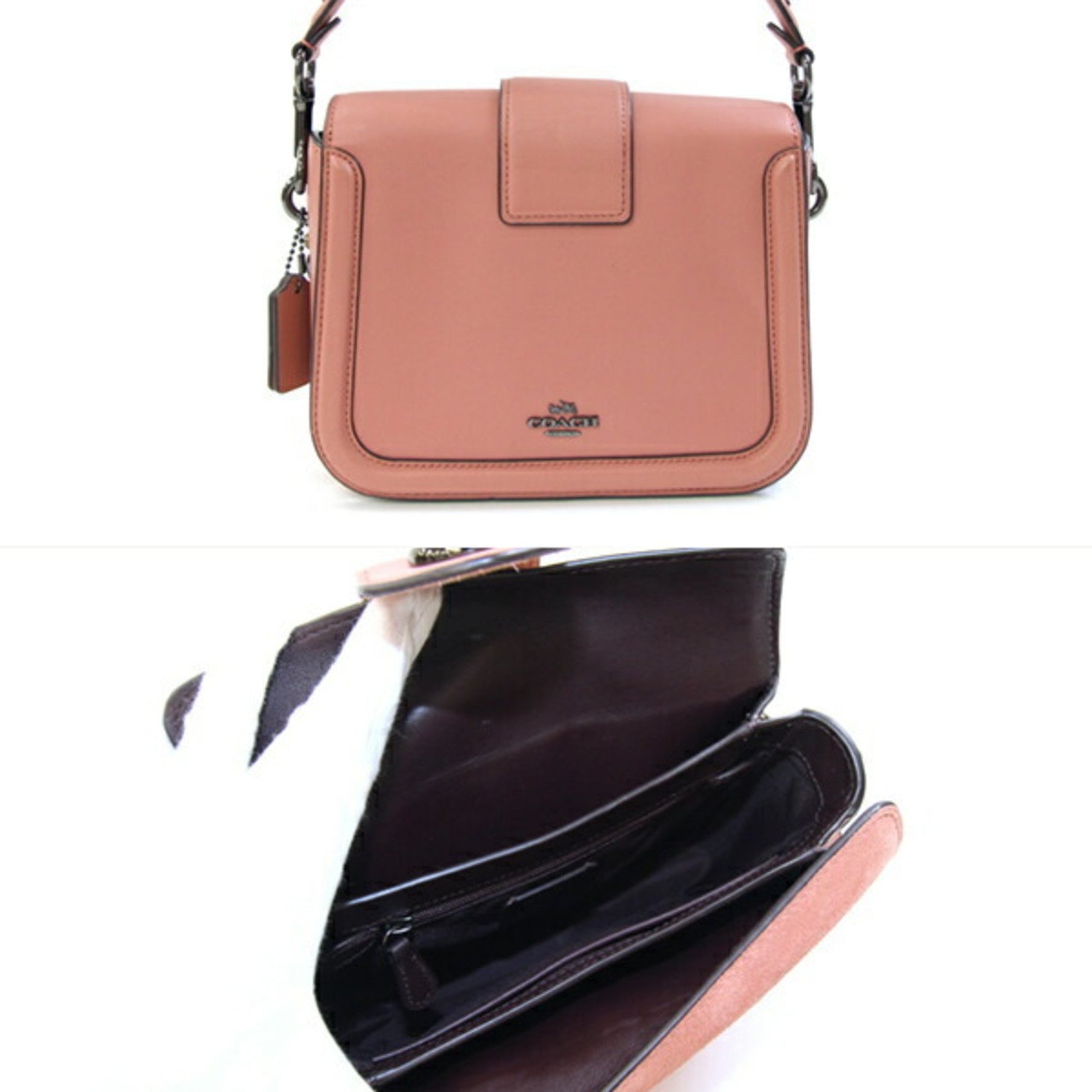 Coach Paige Handbag Pink Brown Leather Suede Mini Shoulder Bag with One Handle and Studs