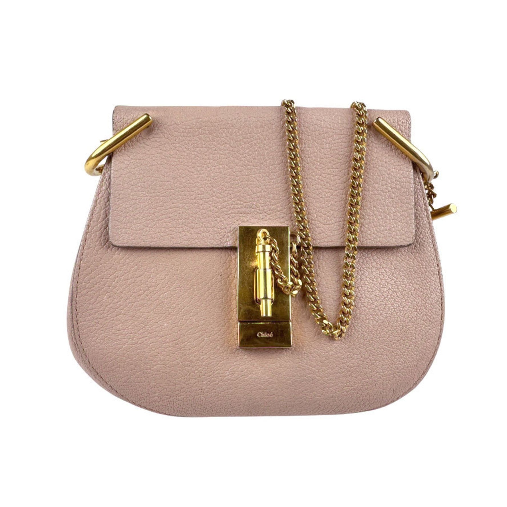 Chloé Chloe Drew Shoulder Bag in Leather and Metal, Pink Beige Gold