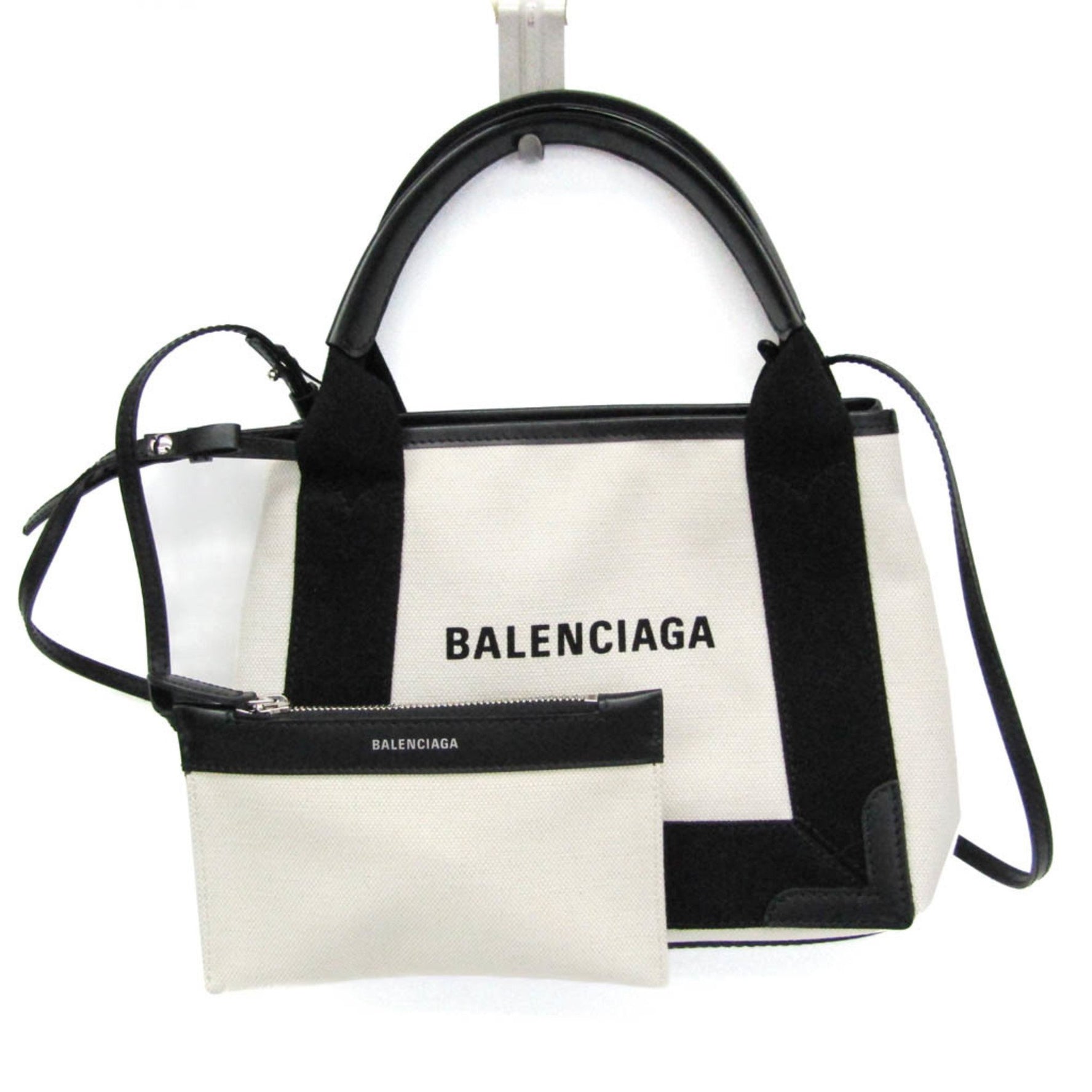Balenciaga Navy Cabas XS Women's Canvas,Leather Handbag,Shoulder Bag Black,Off-white