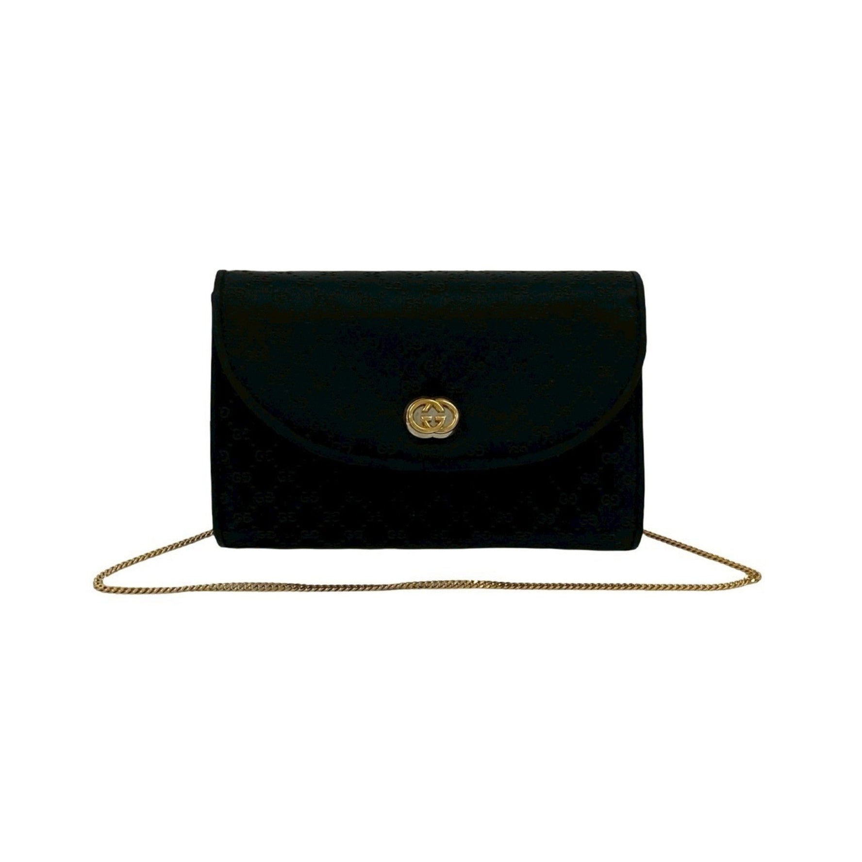 GUCCI Old Gucci Micro GG Logo Metal Satin Chain Shoulder Bag Black