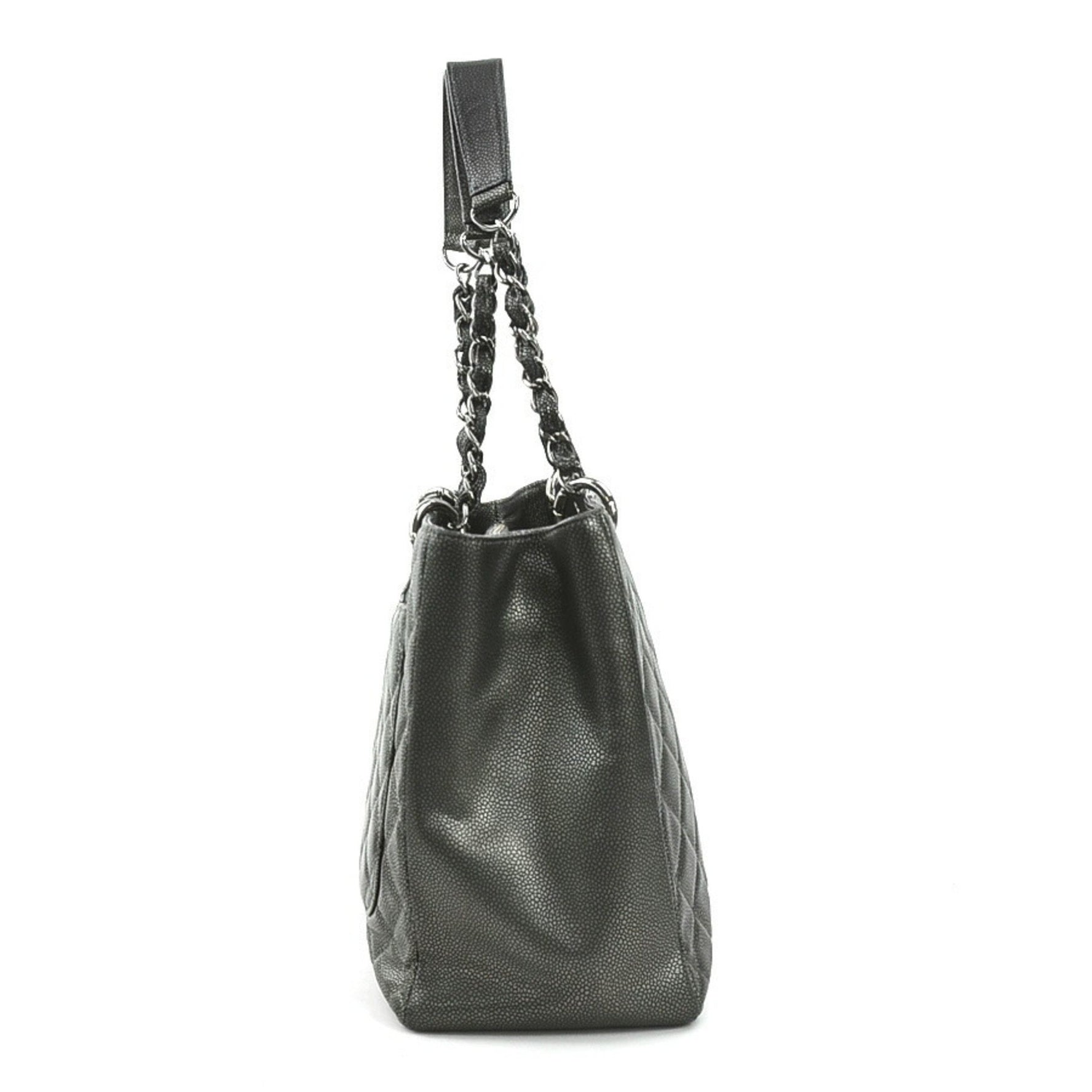 CHANEL Shoulder Bag GST Caviar Skin Leather Metallic Gray Silver Women's e59698a